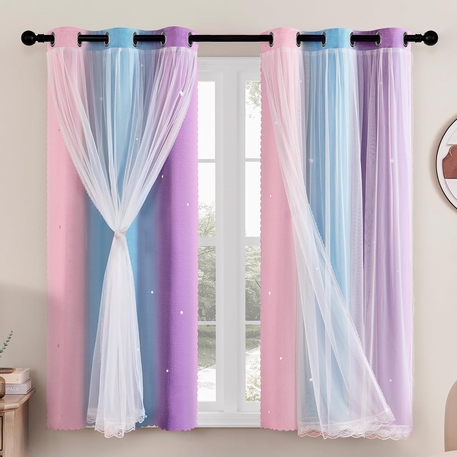 Detalle de XiDi Curtains for Bedroom 2 Panel Set – Thermal insulated ombre blackout curtains for kids rooms (45 inch long)