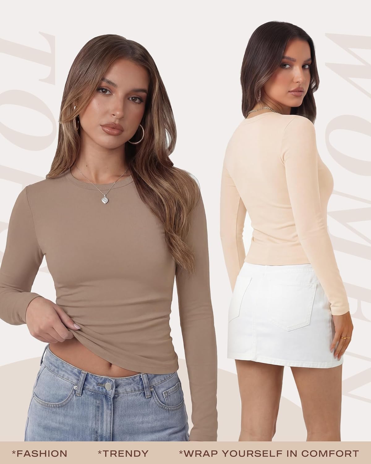 Thumbnail 1 de TNNZEET Women’s Long Sleeve Basic Soft Tee (4-Way Stretch Crew Neck Crop Top)