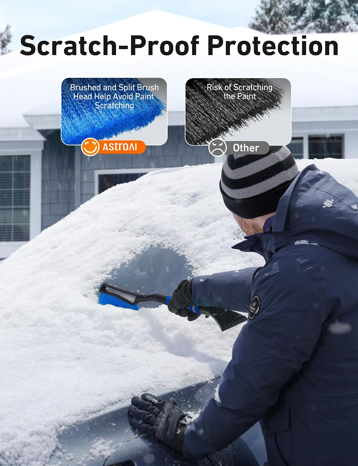 Detalle de AstroAI 2-Pack 27-Inch Snow Brush and Ice Scraper, Detachable with Storage Bag