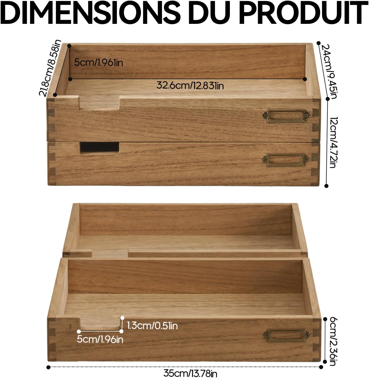 Detalle de KIRIGEN stapelbare houten bureau-organizers, set van 2 met metalen labelhouders
