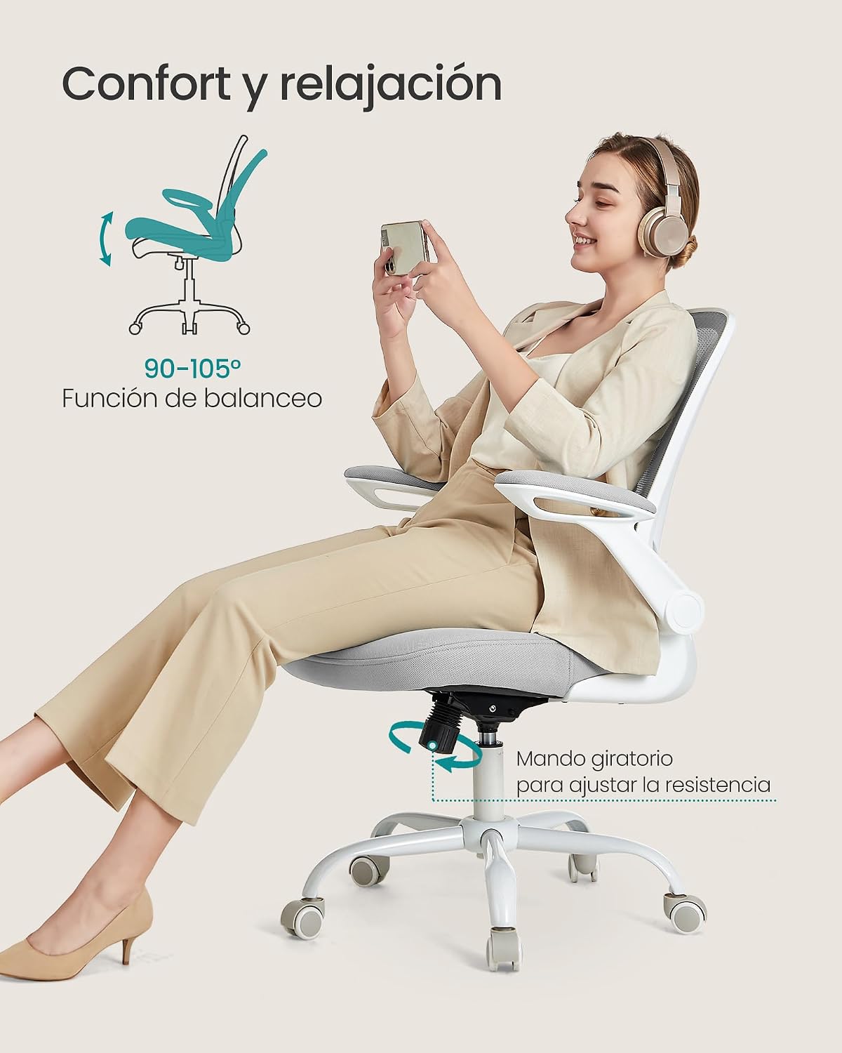 Detalle 2 de SONGMICS OBN037G02 Silla de oficina 53 cm