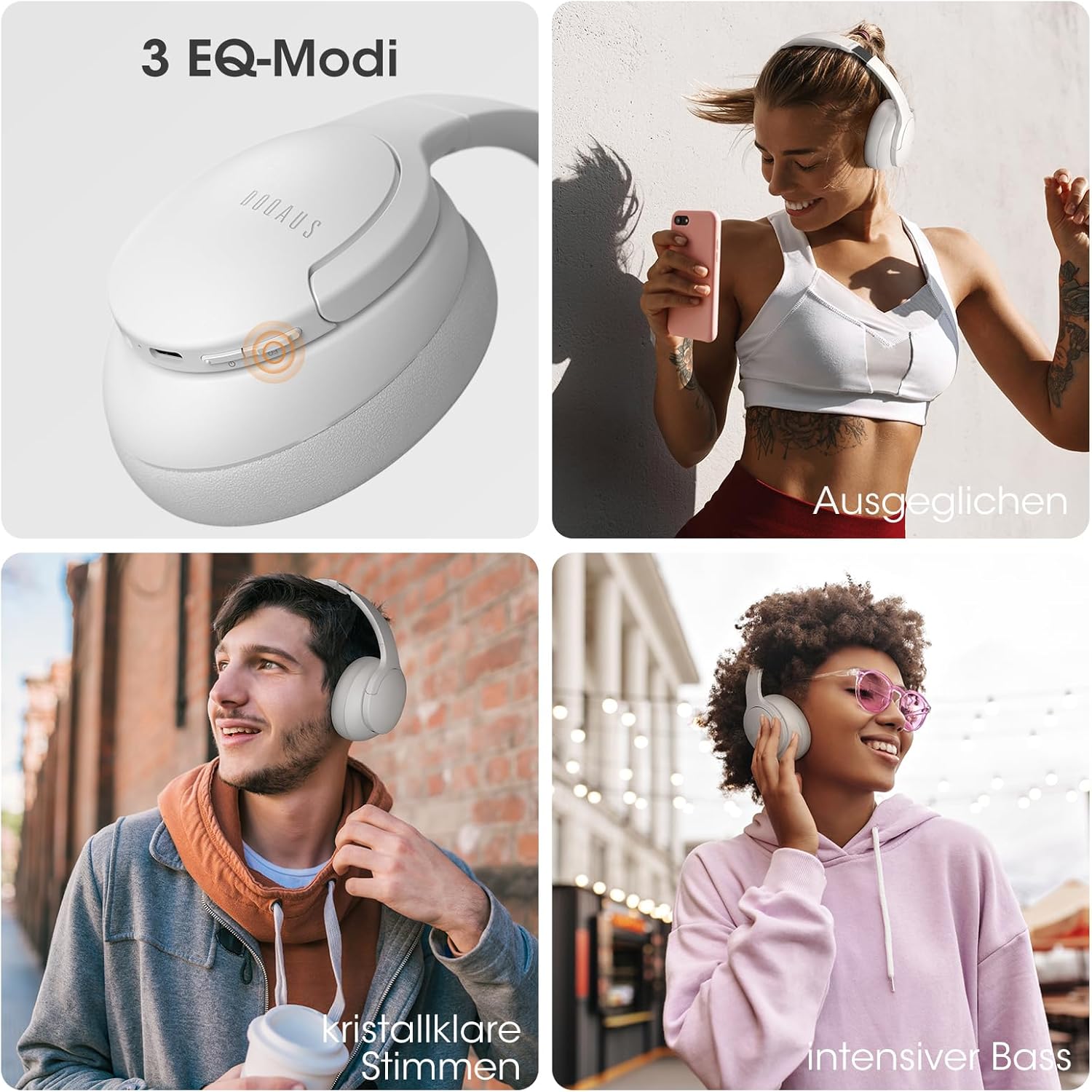 Thumbnail 5 de DOQAUS Kabellose Bluetooth Over-Ear-Kopfhörer mit bis zu 90 Std. Laufzeit, 3 EQ-Modi & Mikrofon (faltbar, hellgrau)