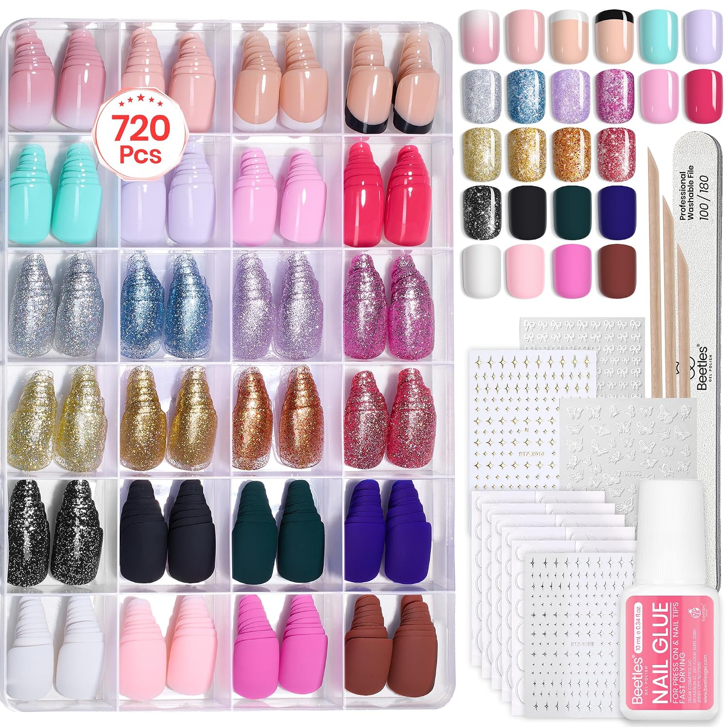 Detalle de Beetles Press-On Nails Kit, 24 Colors