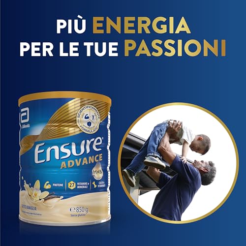 Detalle de Ensure Advance Integratore Proteico in Polvere alla Vaniglia da 850 g – proteine, calcio e HMB con 27 vitamine e minerali