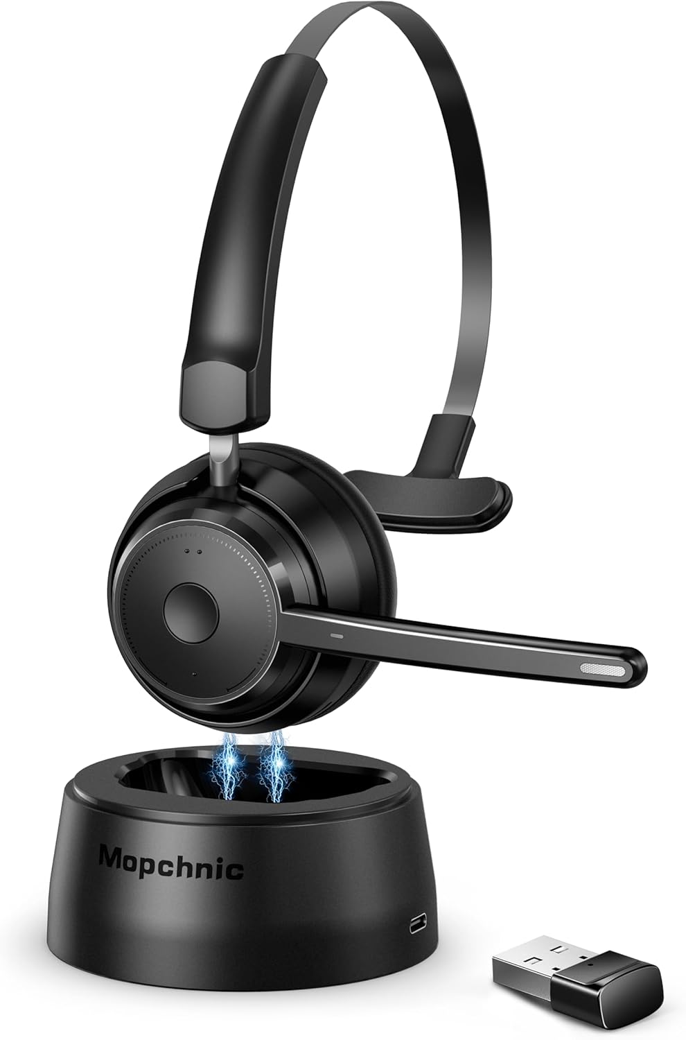 Detalle de Mopchnic Bluetooth Headset: AI Noise-Canceling Mic, USB Dongle, All-Day Comfort