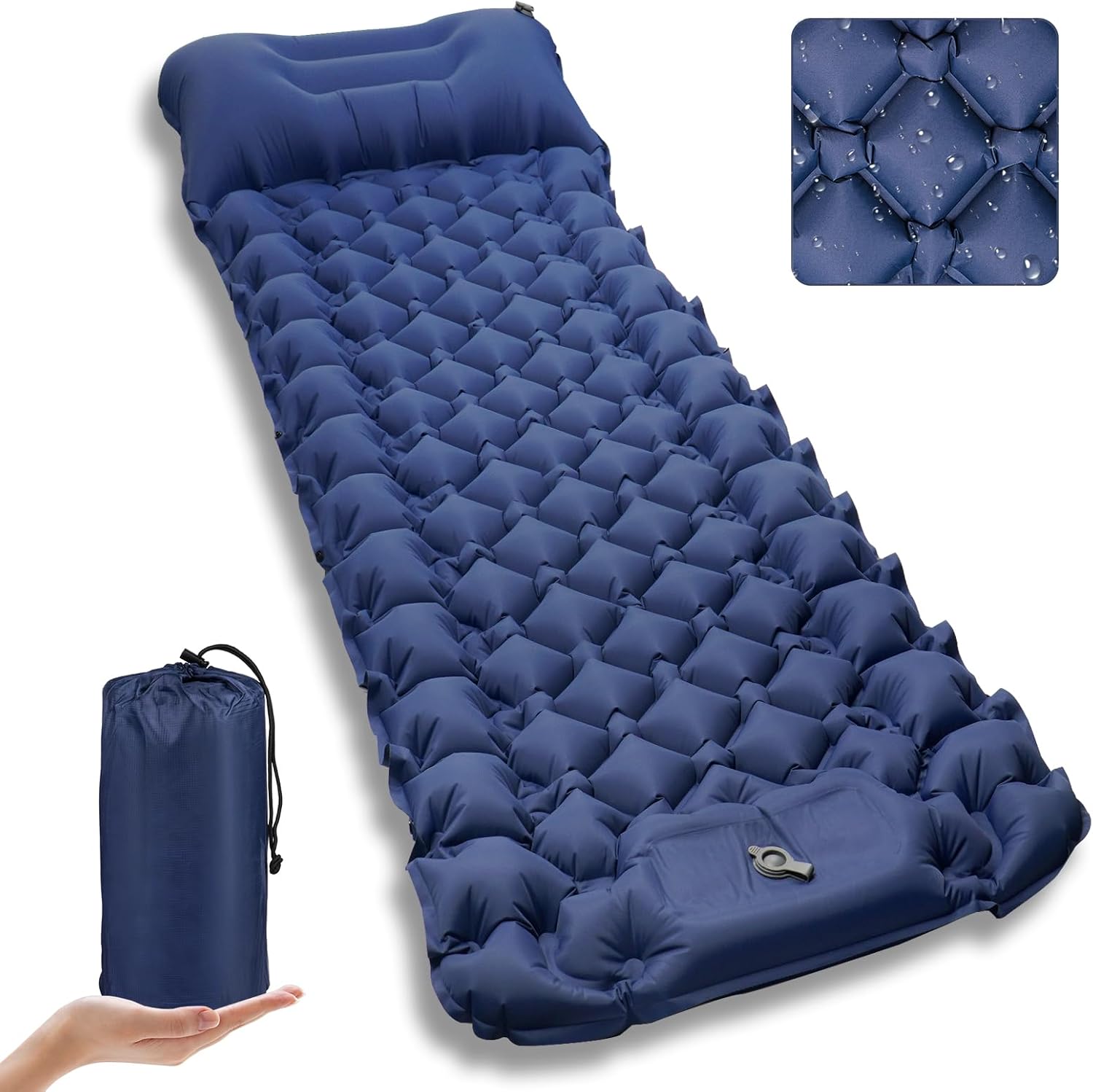 Detalle de NexusNurture Camping Mat: 9cm Inflating Sleeping Pad with Built‑in Pillow