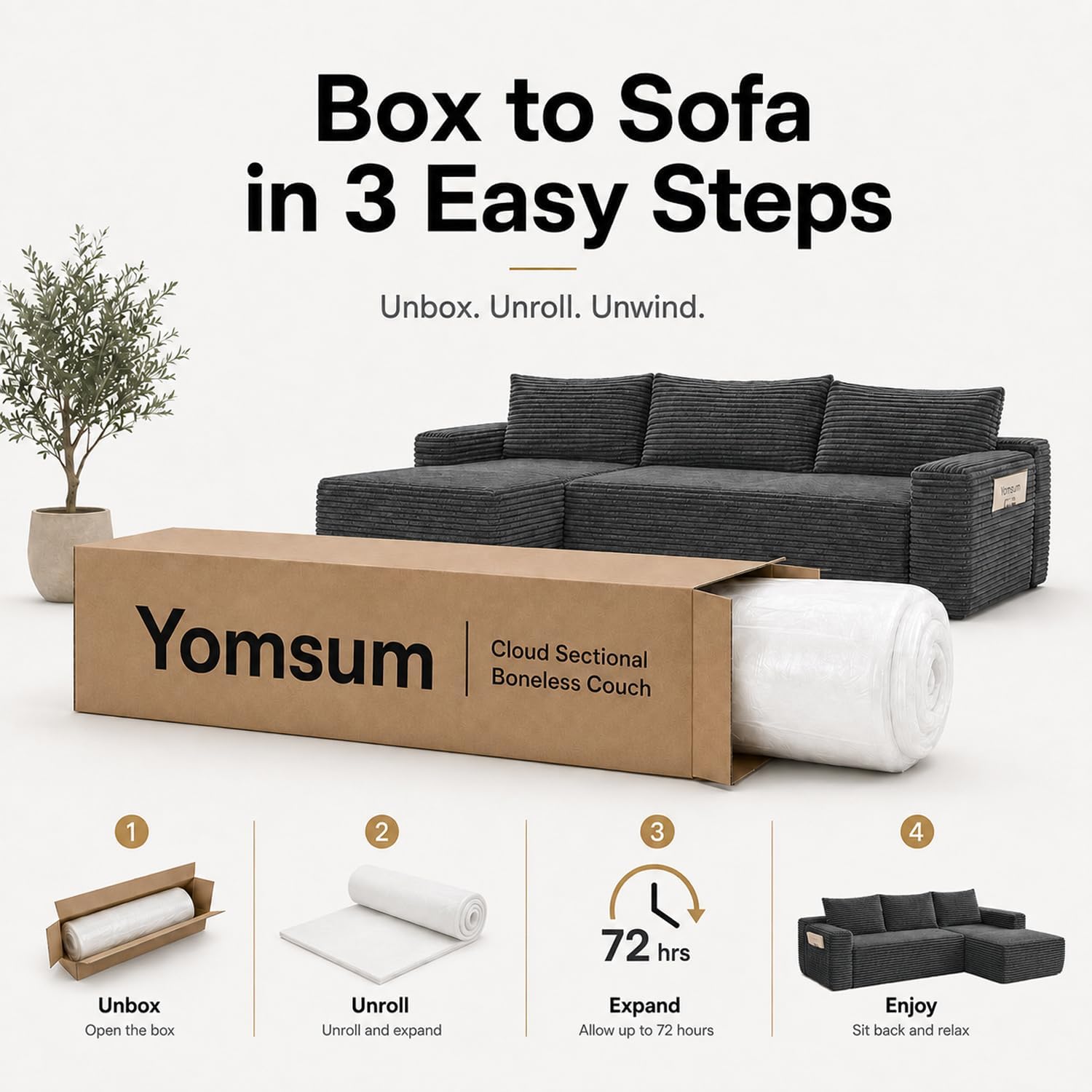 Thumbnail 5 de Yomsum SF658Grey-R 96-Inch Right-Facing Sectional, Corduroy, Deep Seat