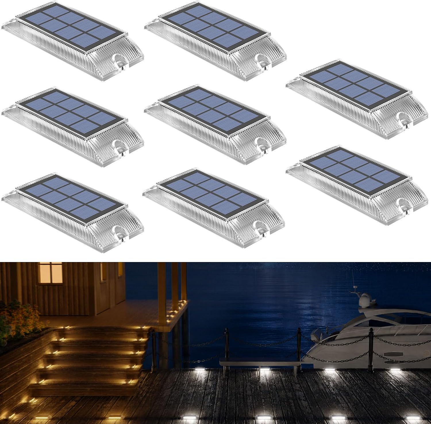 Detalle de Lacasa Luci Solari Esterno Giardino 8 Pezzi – Segnapasso Solare 2 in 1, Bianco Caldo e Bianco Freddo, IP66