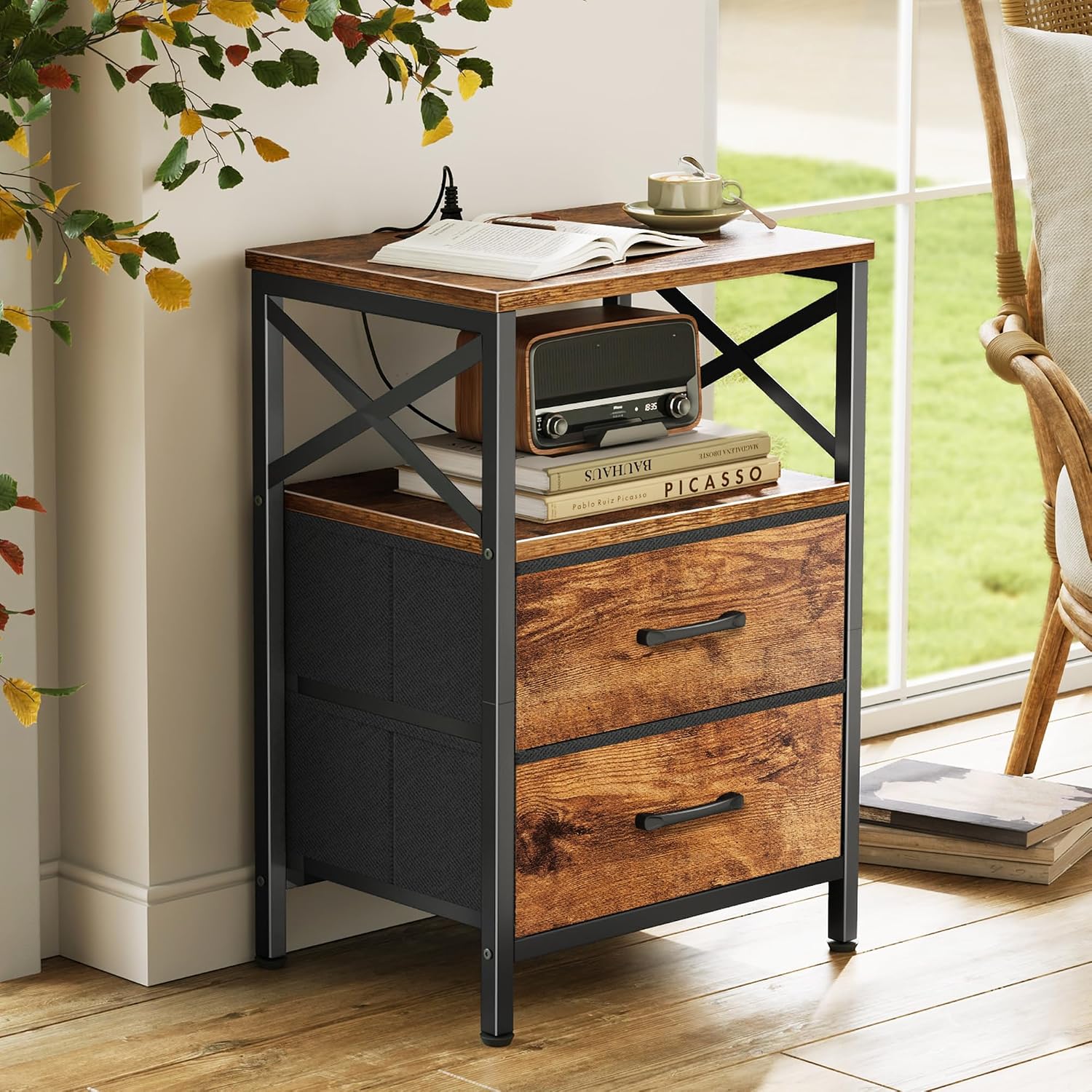 Thumbnail 6 de Huuger Nightstand with Charging Station, Rustic Brown