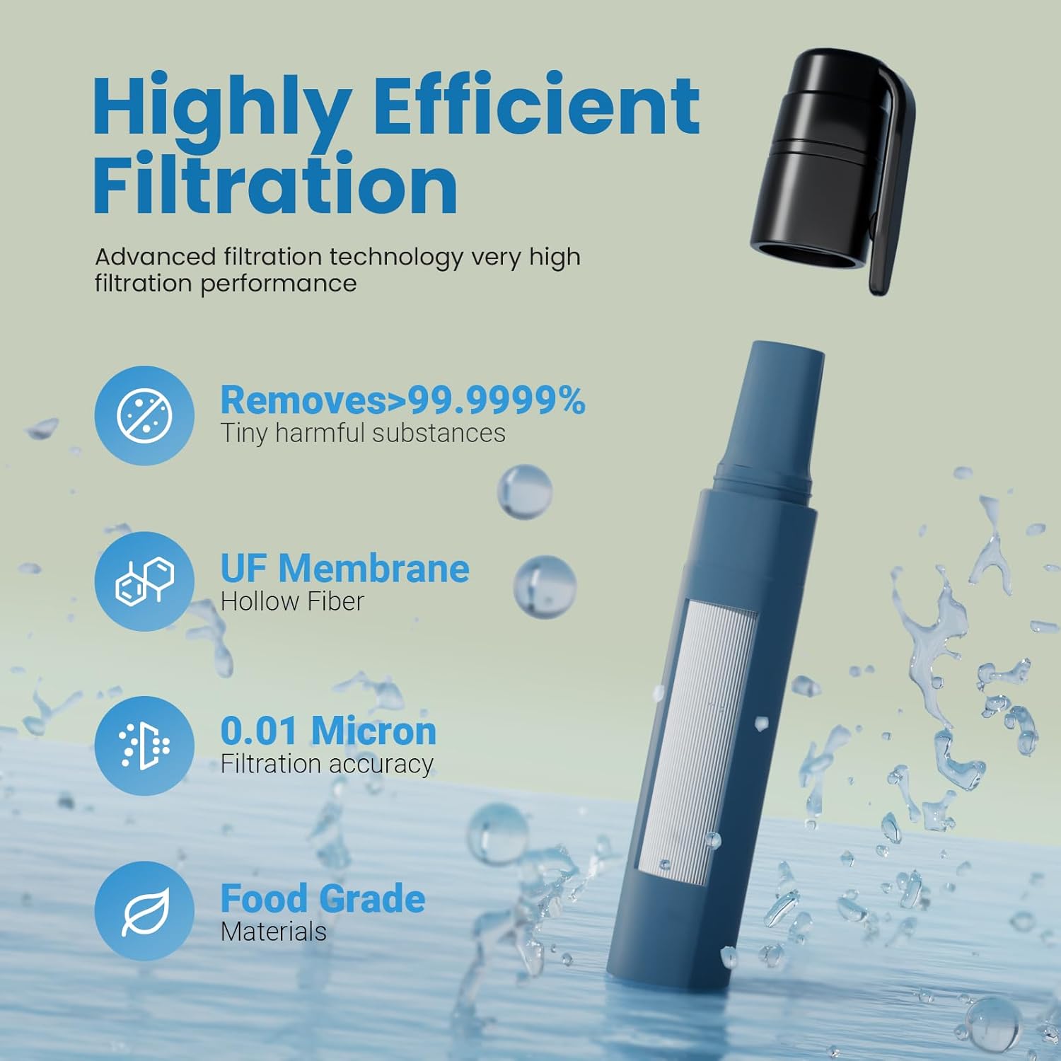 Detalle de Joypur Paille Filtrante de Survie – Purificateur d’Eau de Poche (bleu, lot de 4)