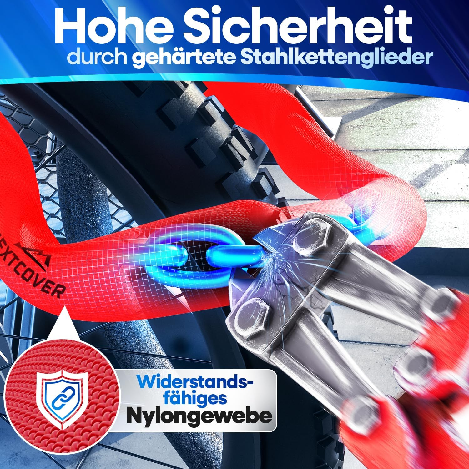 Thumbnail 2 de NEXTCOVER LockOne Fahrradschloss mit Zahlencode – 90 cm Edelstahl-Kettenschloss mit SafeSecure