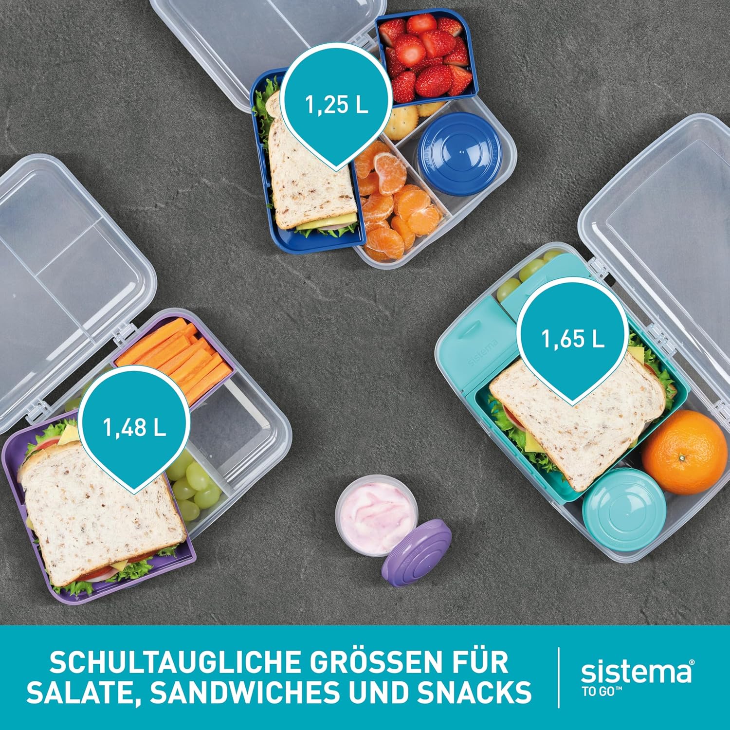 Thumbnail 3 de Sistema Bento Box Ocean Bound Plastic Brotdose mit Fächern – 1,25 l Lunchbox türkis inklusive 150 ml Joghurtbehälter