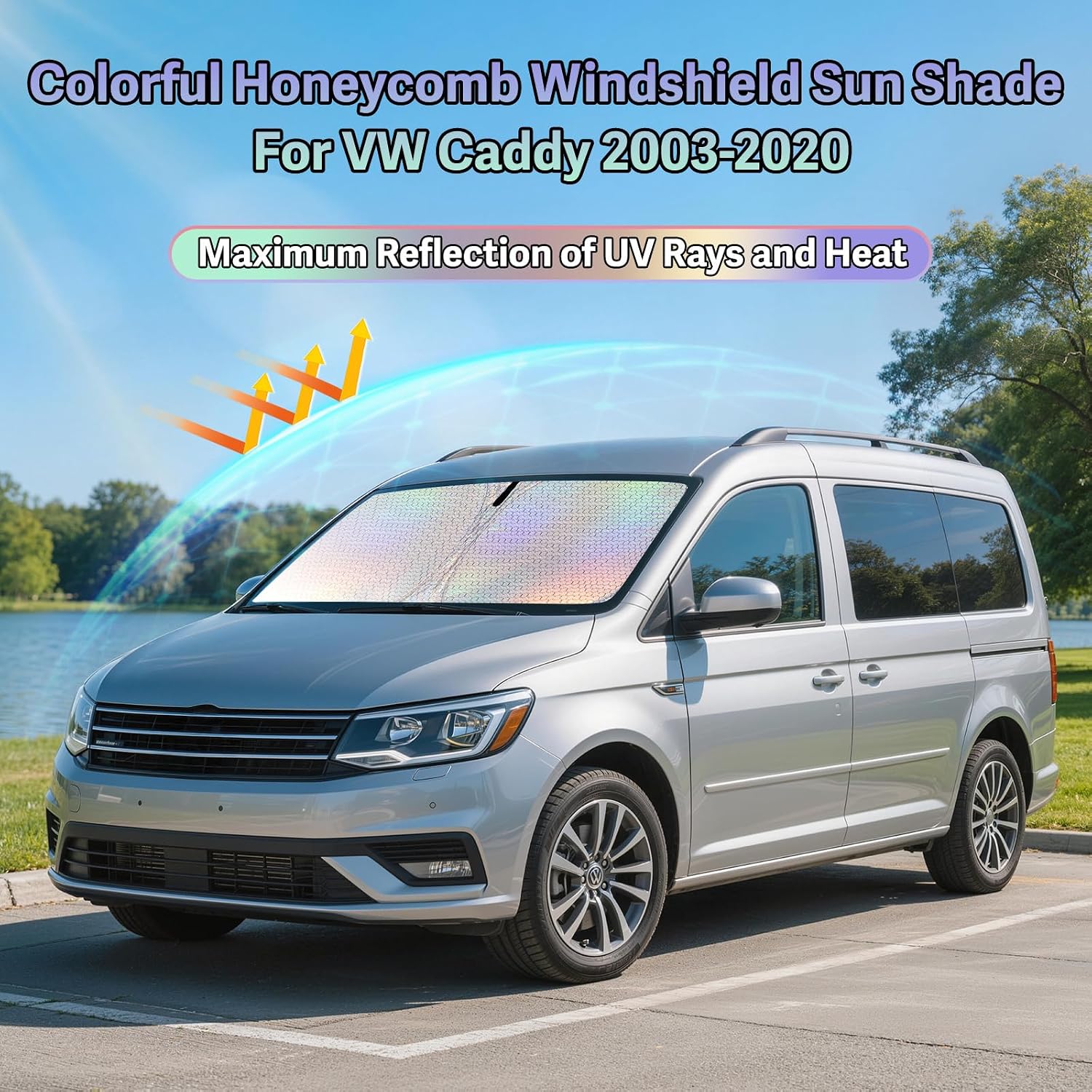 Thumbnail 1 de XCBYT Sonnenschutz Auto Frontscheibe für VW Caddy – faltbare Frontscheibenblende mit UV-Schutz