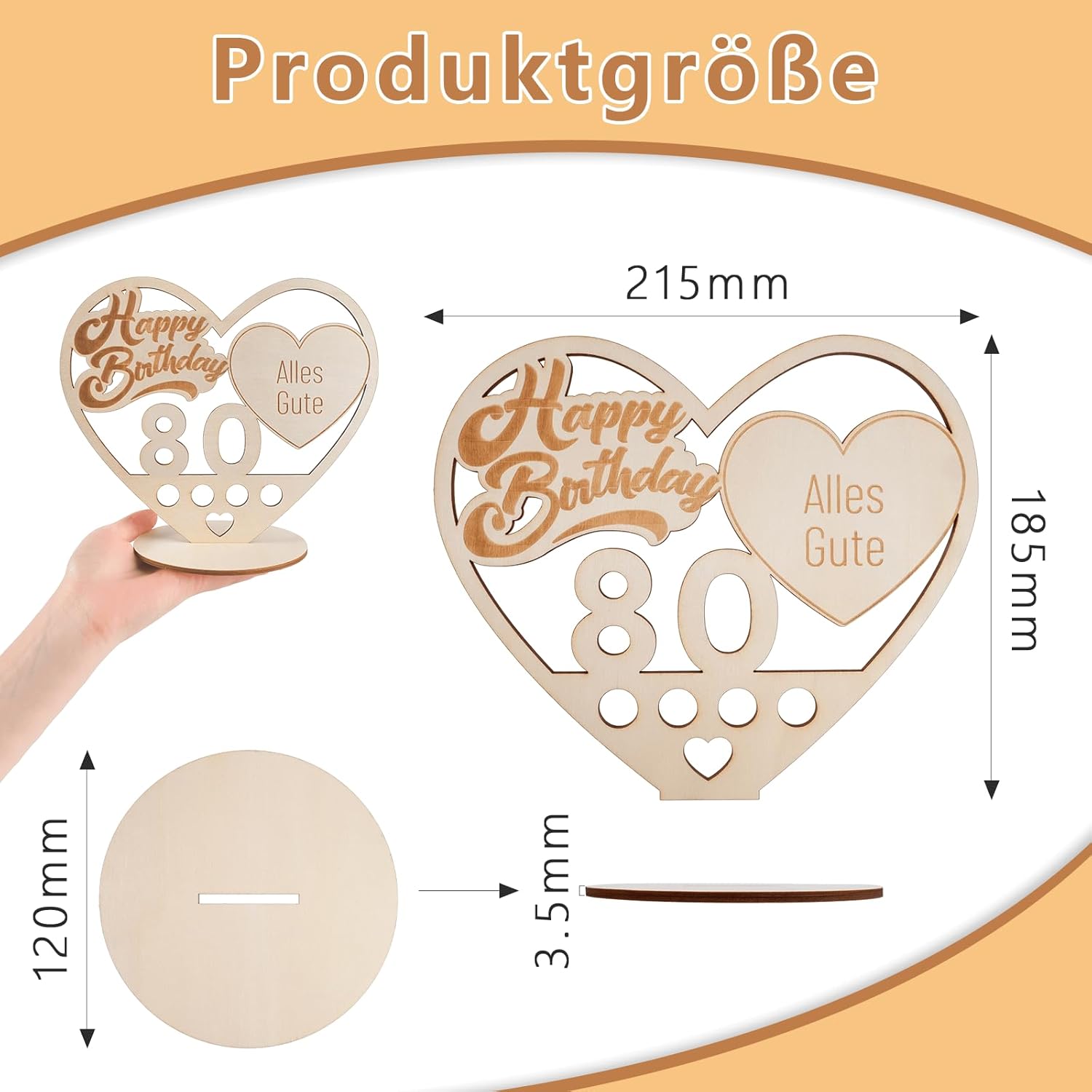 Thumbnail 1 de Packra Geldgeschenk Geburtstag Herzform – personalisierbares Holz-Schild Gästebuch mit 80 Geldgeschenken