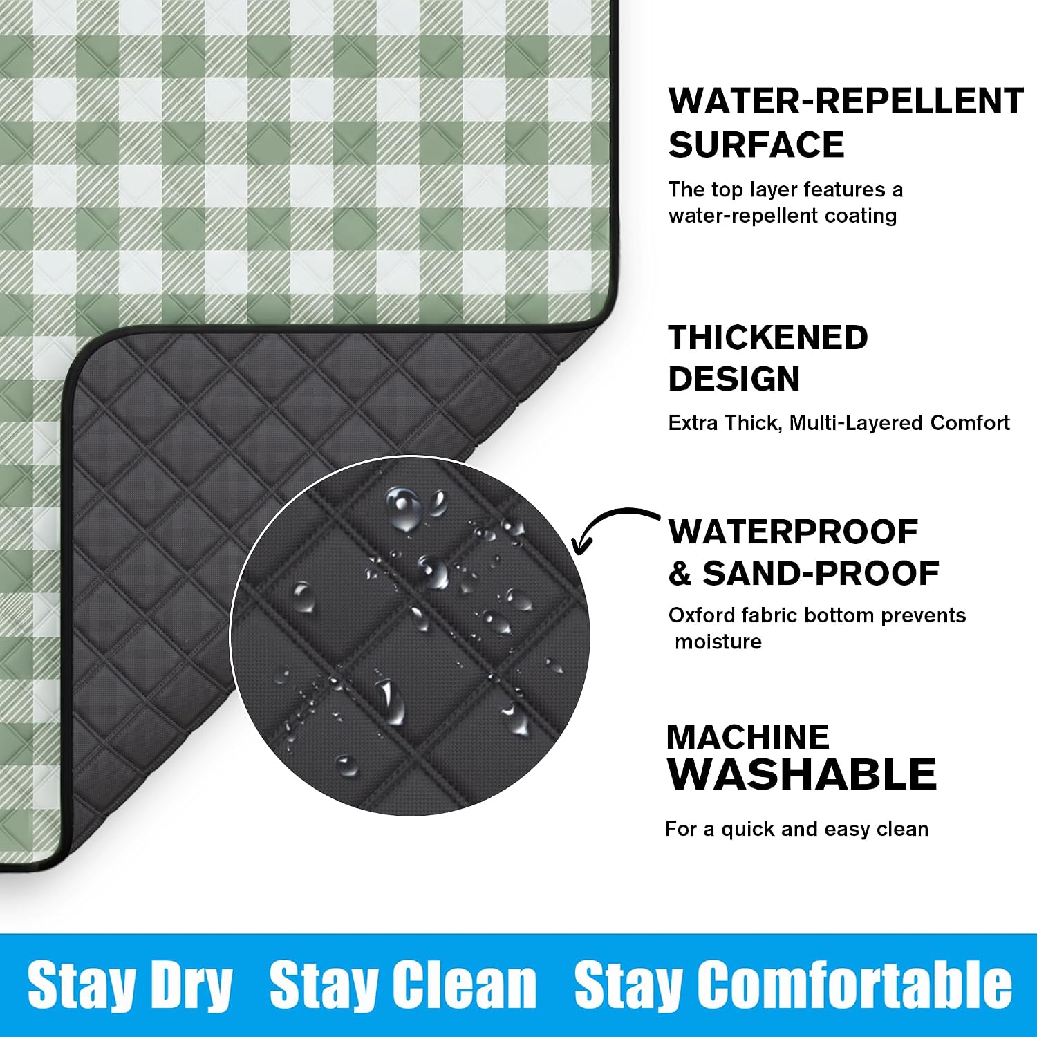 Detalle de TigeJoy Large Picnic Blanket, 80" x 80" Waterproof Sand-Resistant Mat