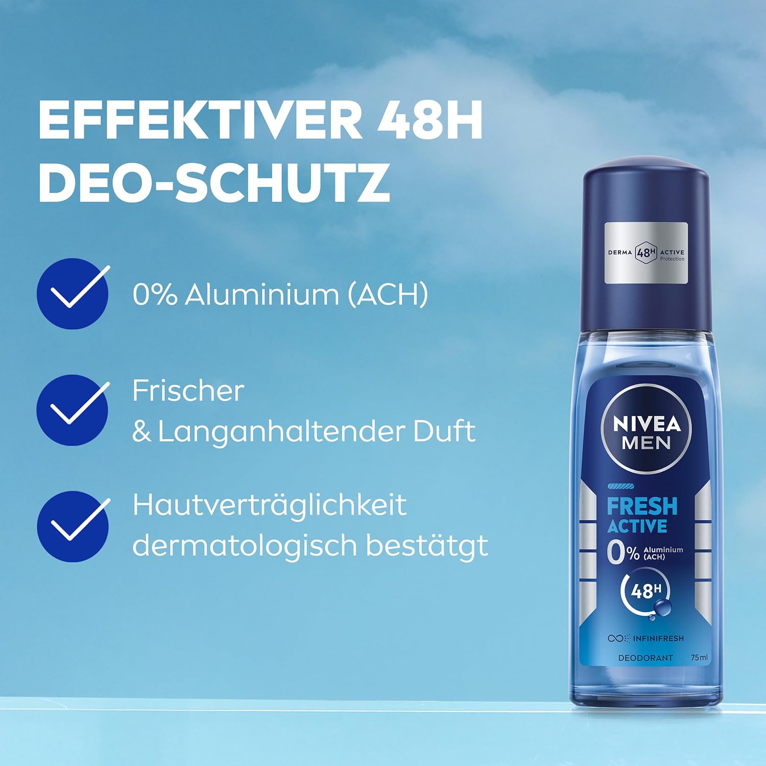 Detalle 2 de NIVEA MEN Fresh Active Deodorant Pumpspray (75 ml) – aluminiumfreier 48h Schutz