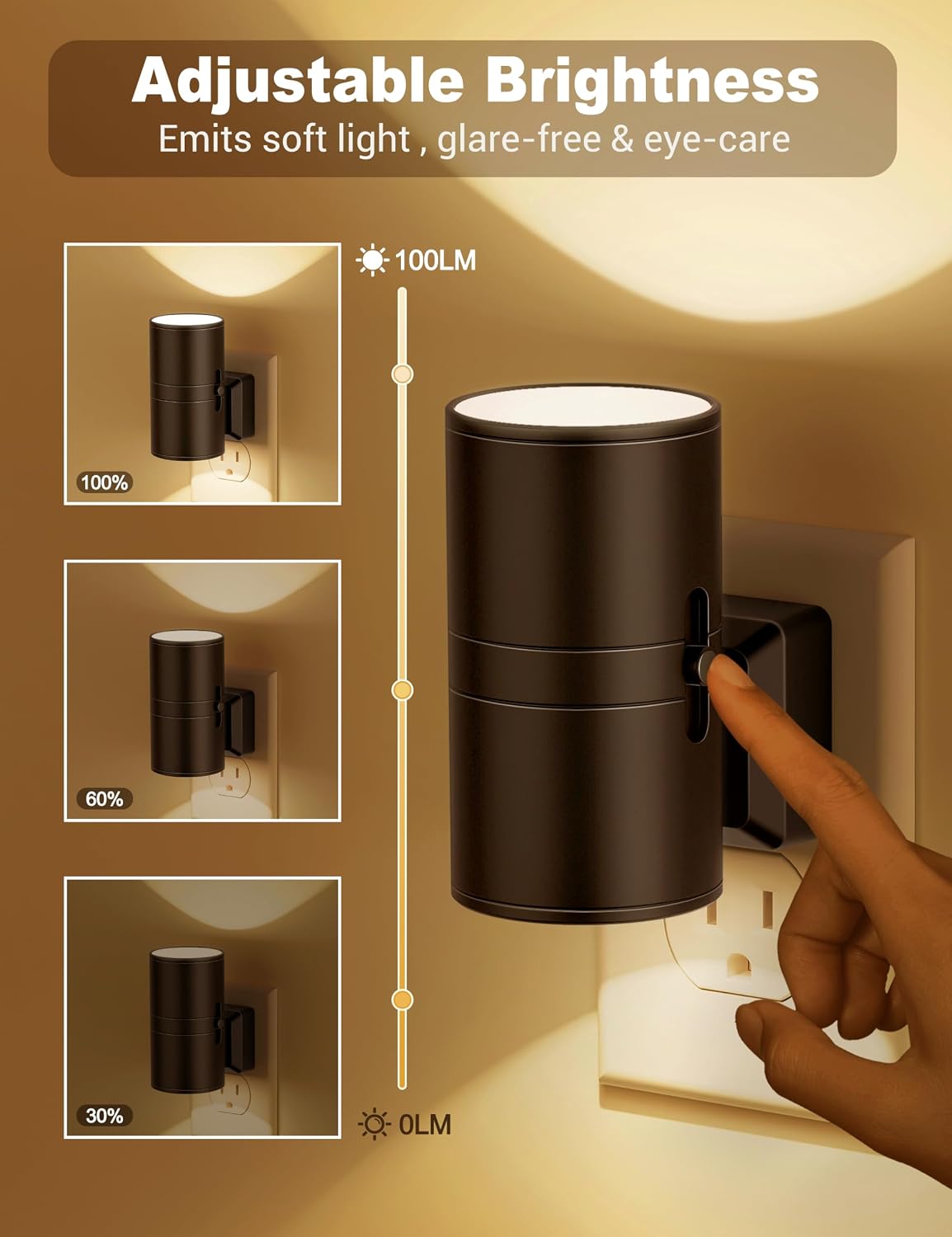 Detalle 2 de JandCase CAC-GY06302US-2 Plug-In Night Lights, Dimmable 3000K, 2-Pack