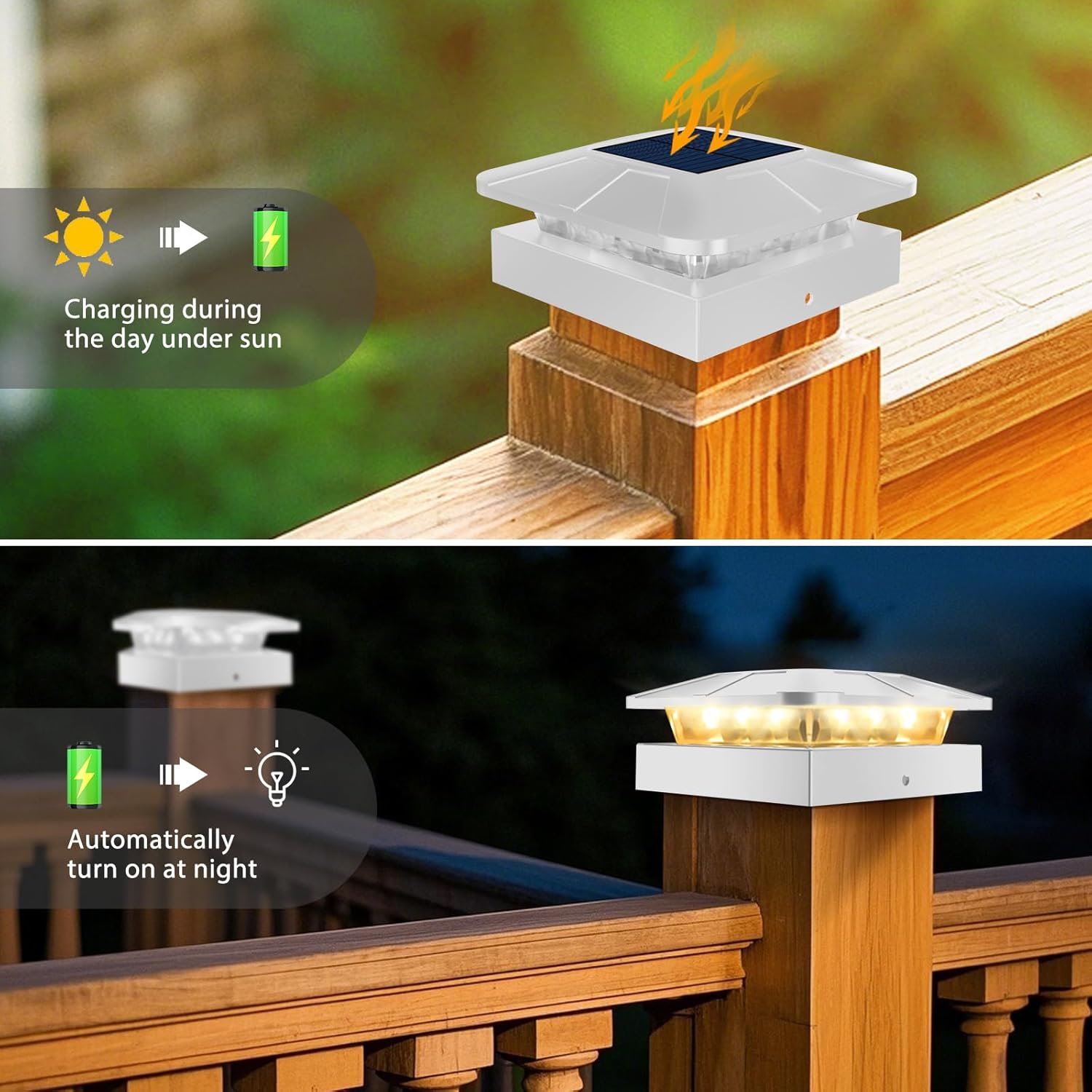 Detalle de Peasur Solar Post Lights White Frame (4 Pack) – 3 Modes, Dimmable, IP Weatherproof for 4x4 Posts