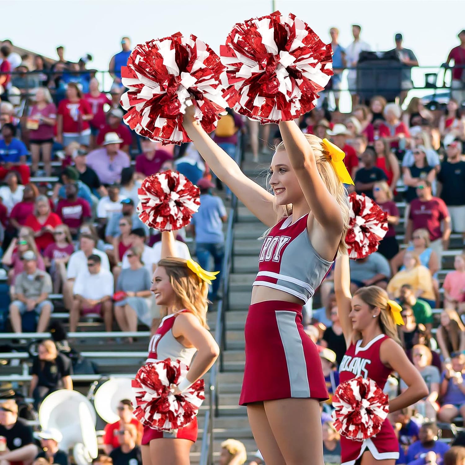 Detalle de CREATIEE-PRO Cheer Pom Poms, 4-Piece Red-and-White Metallic Set