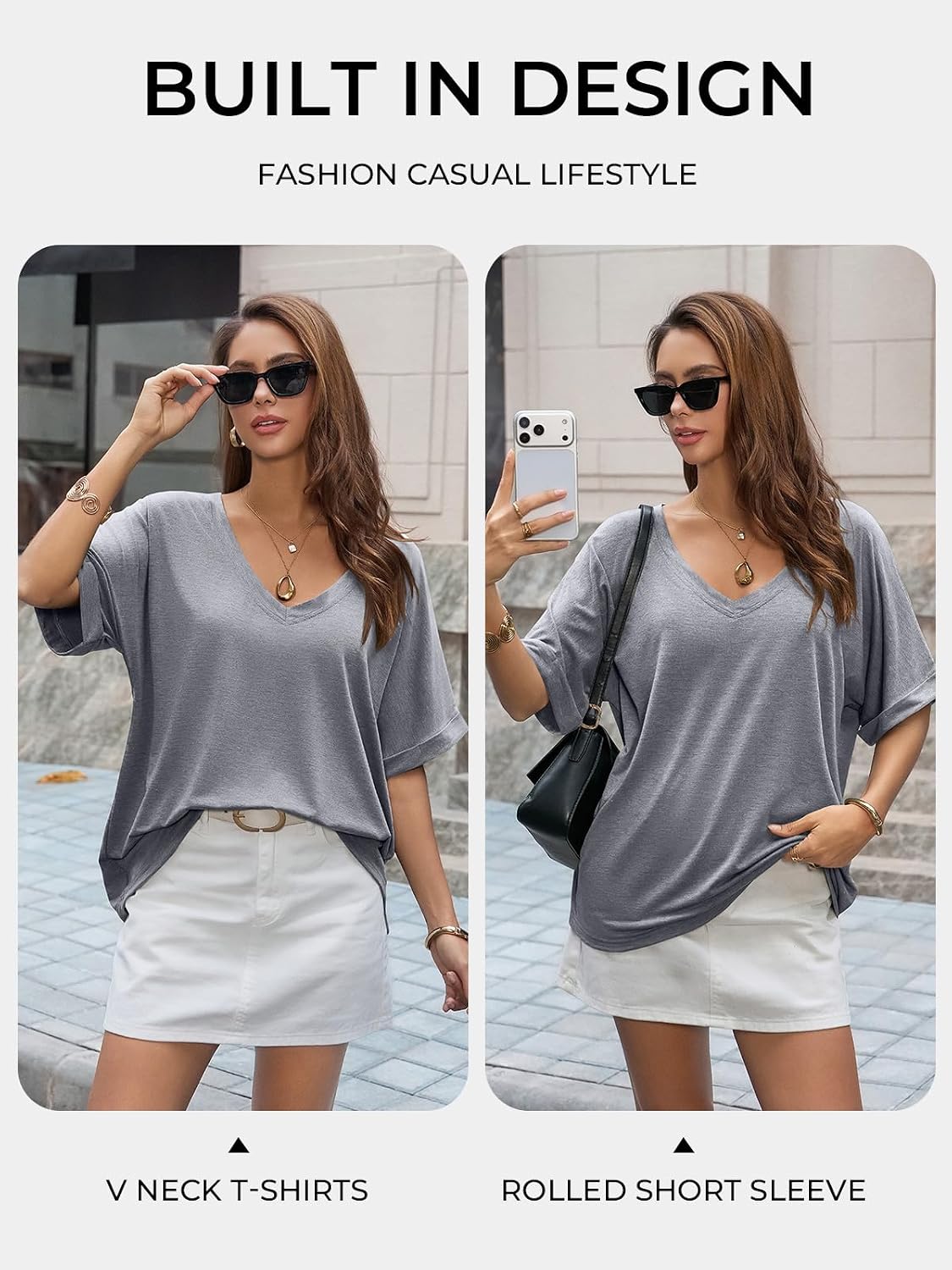 Thumbnail 4 de UNCLECAT Women's V Neck Oversized T-Shirt (Summer, Short Sleeve)