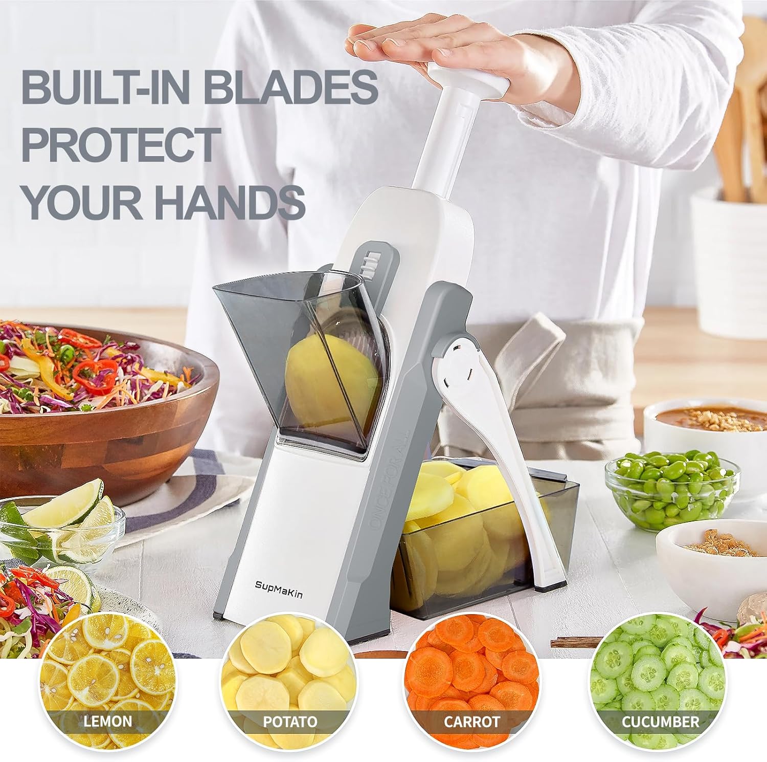 Detalle de SupMaKin Safe Mandoline Slicer for Kitchen (Thickness Adjustable 0.1-8 mm) — Only Slicer