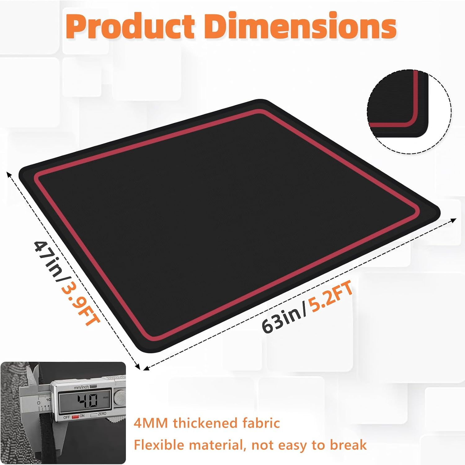 Thumbnail 1 de IBVIVIC Drum Mat, 4 x 5.3Ft, Non-Slip Rubber Backing, Red Border