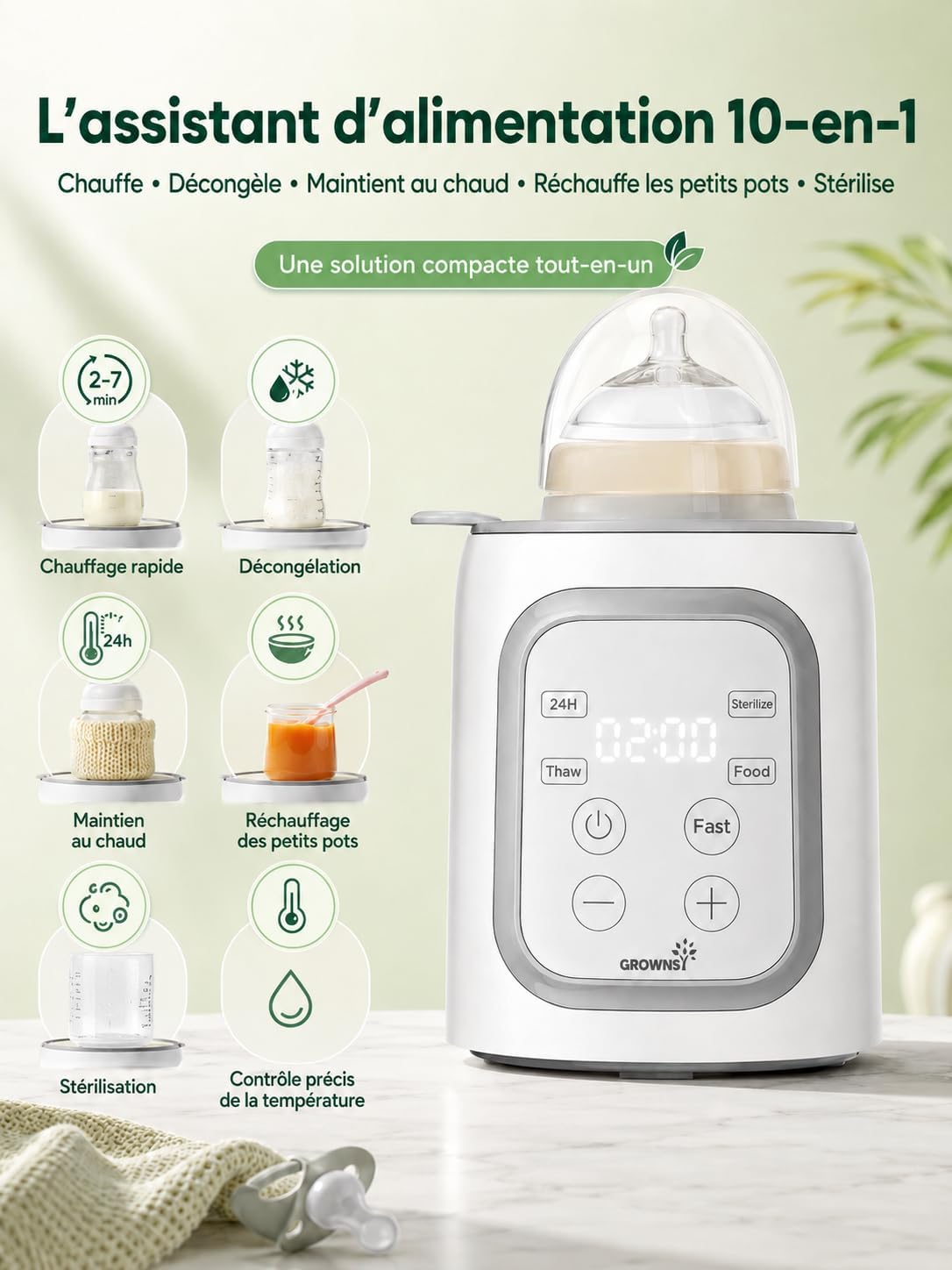 Thumbnail 1 de Grownsy Chauffe Biberon 10 en 1 – Chauffe-biberon électrique rapide avec écran LCD