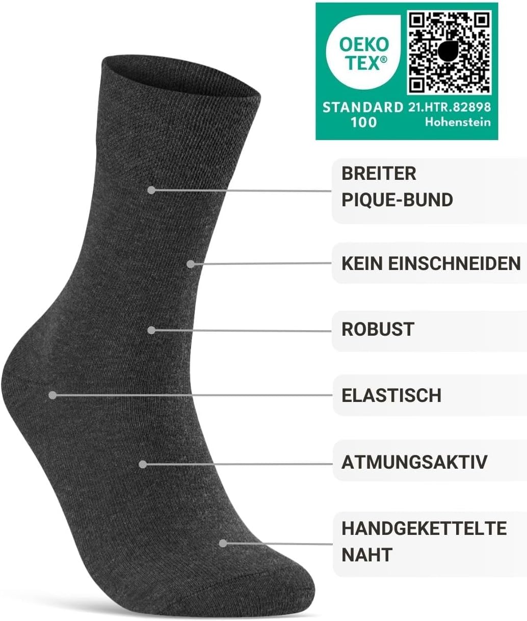 Detalle de sockenkauf24 10 Paar Diabetikersocken ohne Gummibund und ohne Naht (Baumwolle) für Damen & Herren