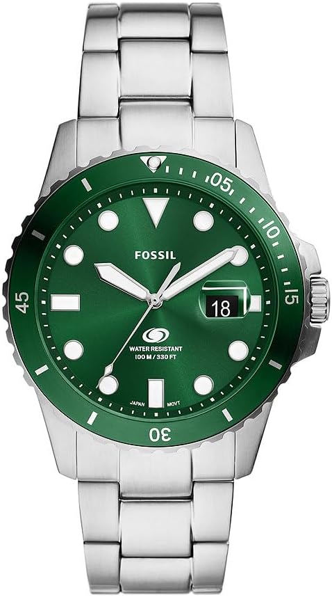 Detalle de Fossil Orologio subacqueo blu da uomo con movimento al quarzo, datario e cinturino in acciaio o pelle