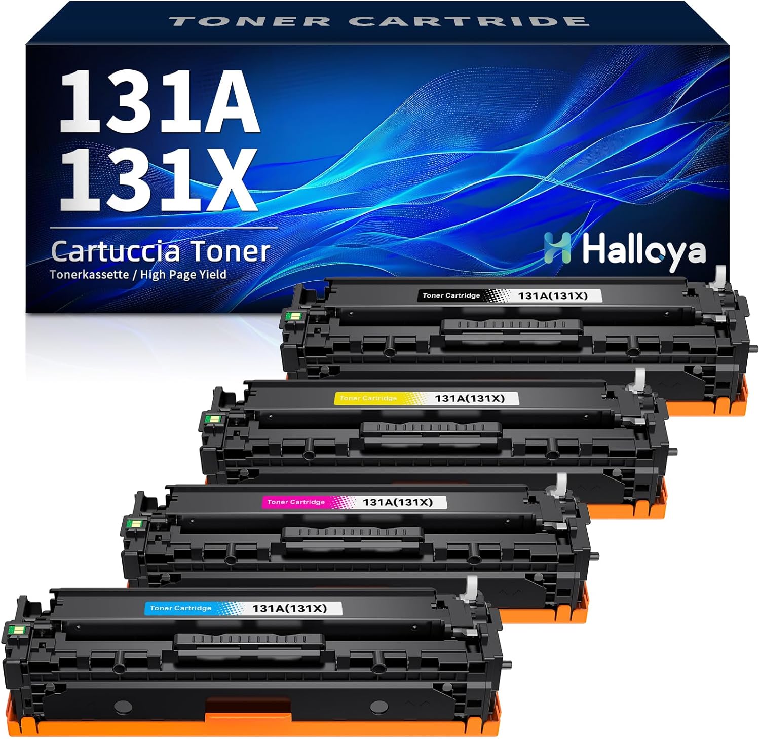 Halloya Cartouches de toner compatibles 131X (4×) pour HP LaserJet Pro 200/CP et série CP1215 – Noir / Cyan / Magenta / Jaune