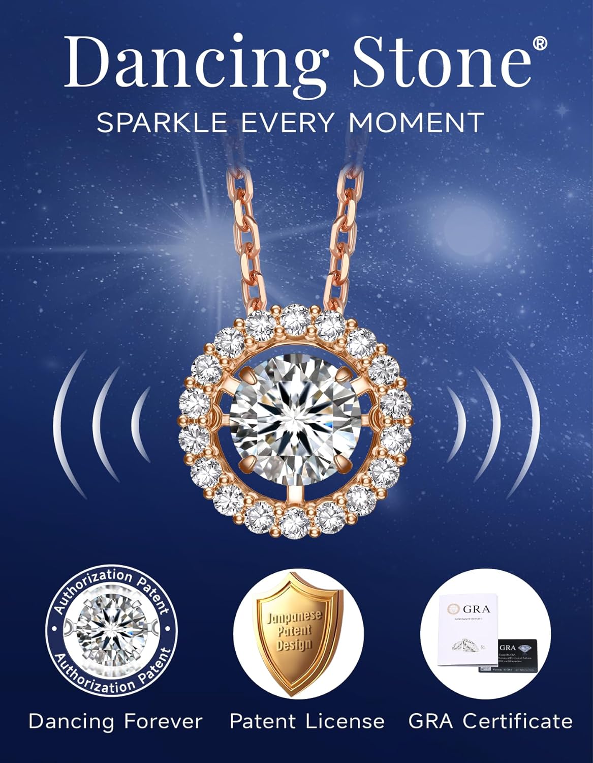 Detalle de MomentWish Collier Femme Pendentif Moissanite Dansant – 0,5/1 Carat, Argent 925, Serti Halo