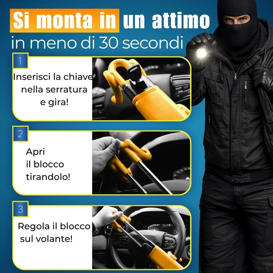 Thumbnail 2 de ATG Bloccasterzo Auto – Antifurto meccanico in acciaio temperato con riflettore integrato