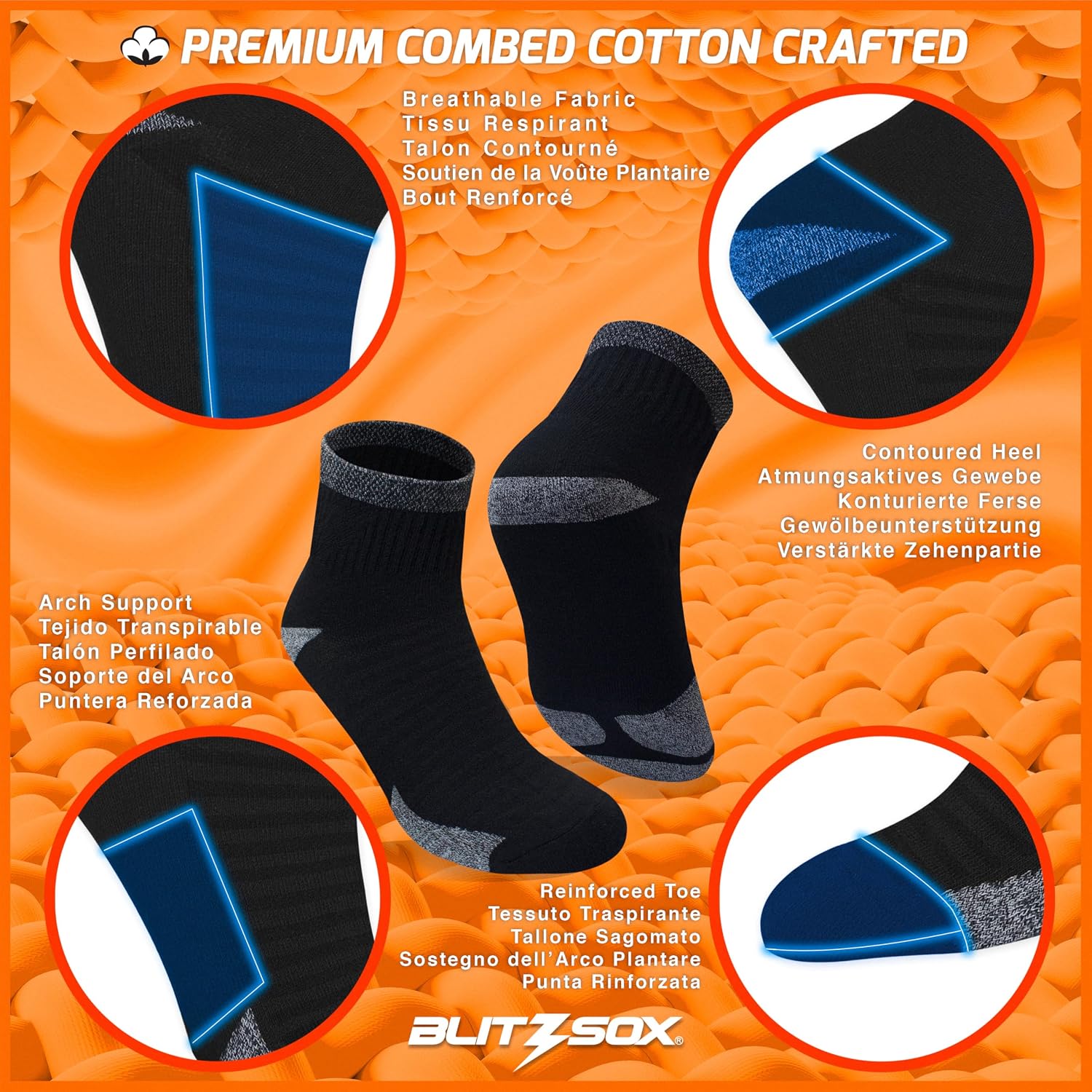 Detalle de BLITZSOX Calzini Sportivi Uomo Imbottiti 6 paia