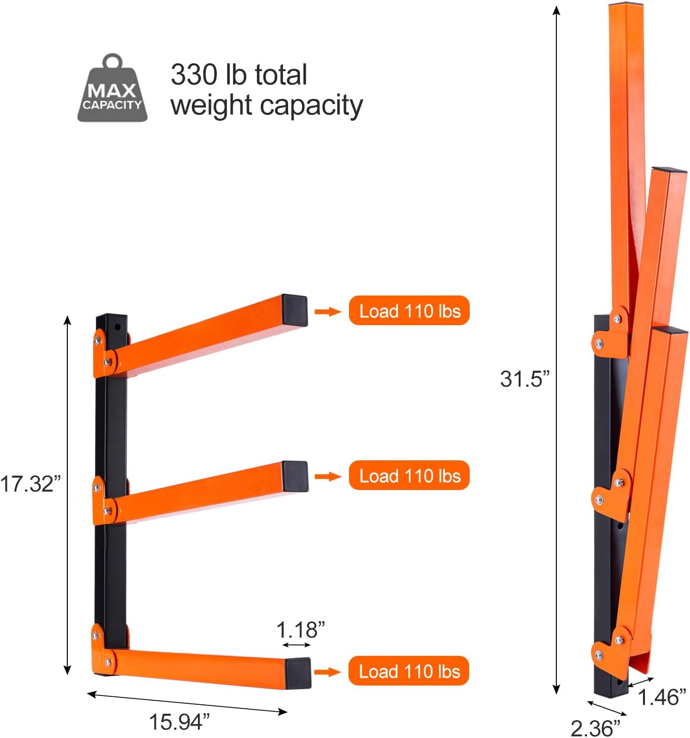 Detalle de Ultrawall 3-Level Wall Mount Wood Organizer & Lumber Storage Metal Rack (4-Pack) for Indoor/Outdoor