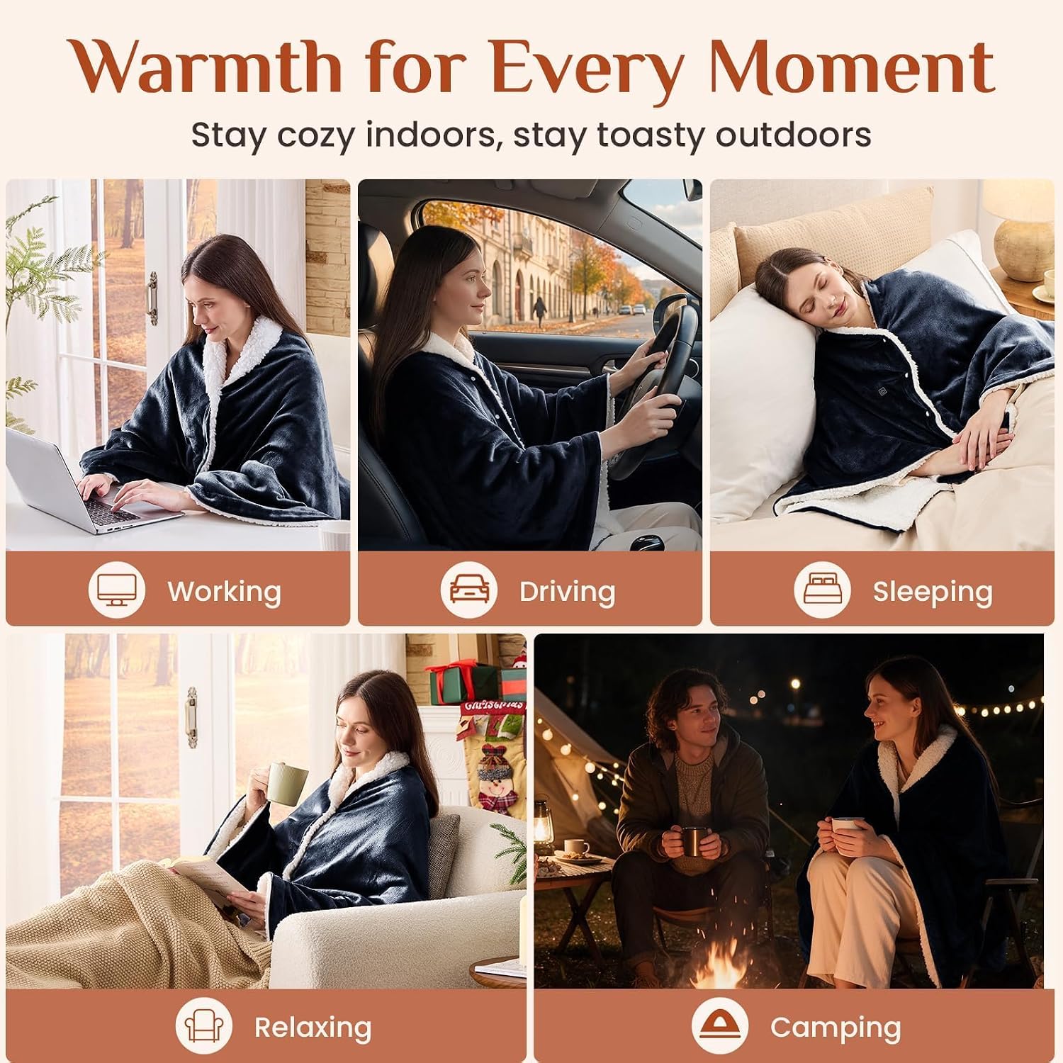 Thumbnail 5 de JOLLYVOGUE LG-S Heated Wearable Blanket, 63 x 35 in, 8 Zones, 3 Heat Levels