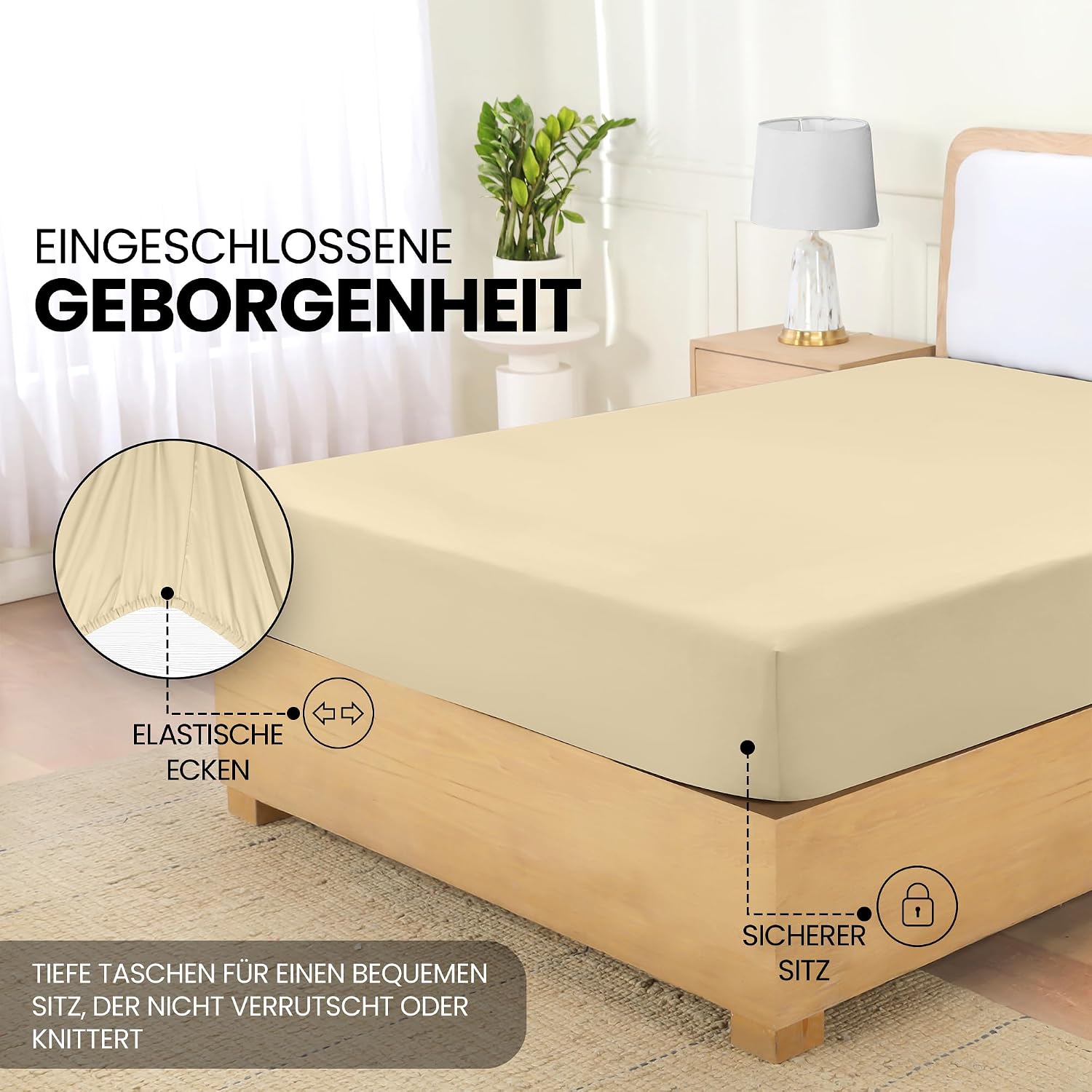 Detalle de Utopia Bedding Spannbettlaken 160x200 cm (beige) mit 35 cm Taschen-Tiefe aus gebürsteter Polyester-Mikrofaser