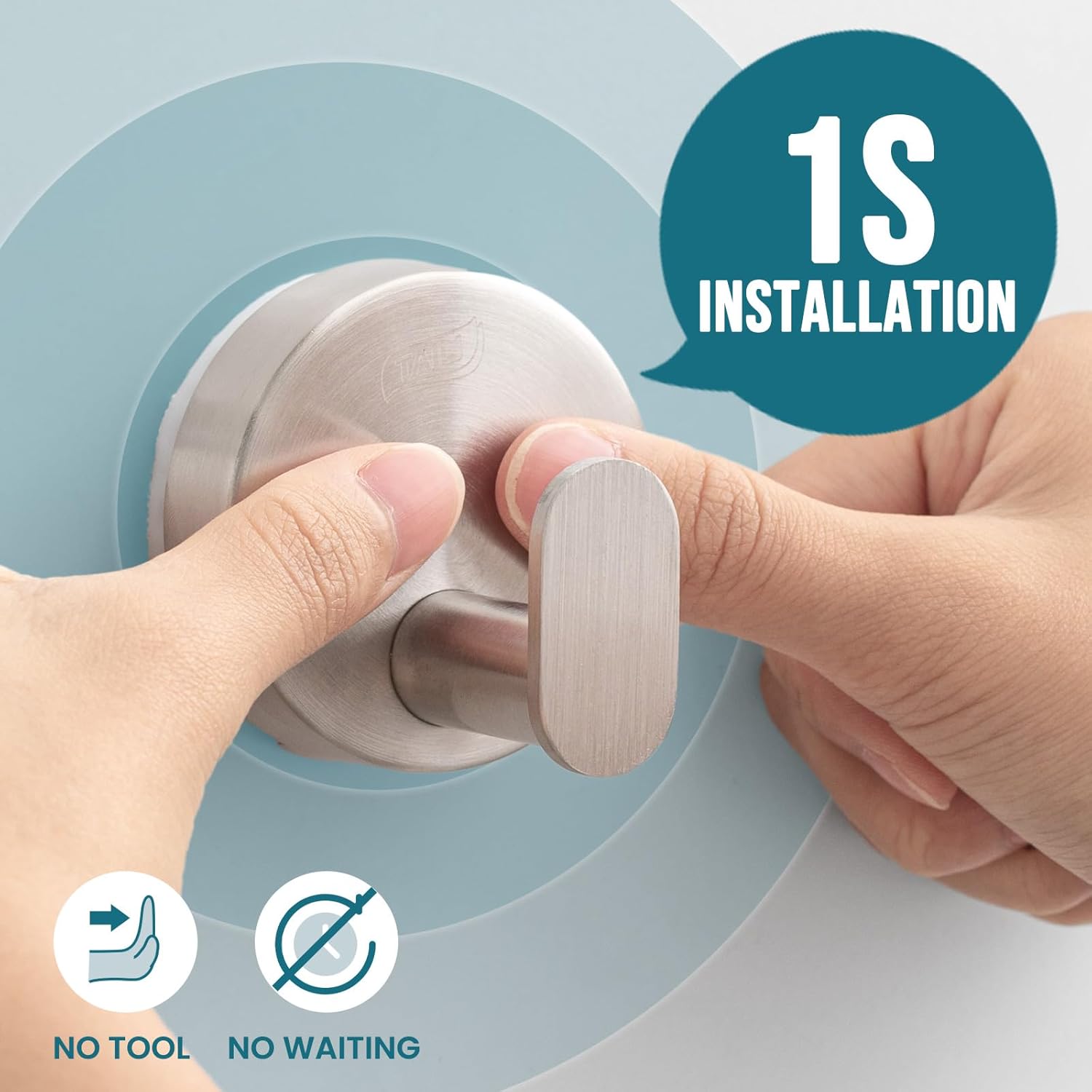 Detalle de TAILI Bathroom Towel Hooks with Vacuum Suction Cups (2 Pack) – Stainless Steel, No Drilling