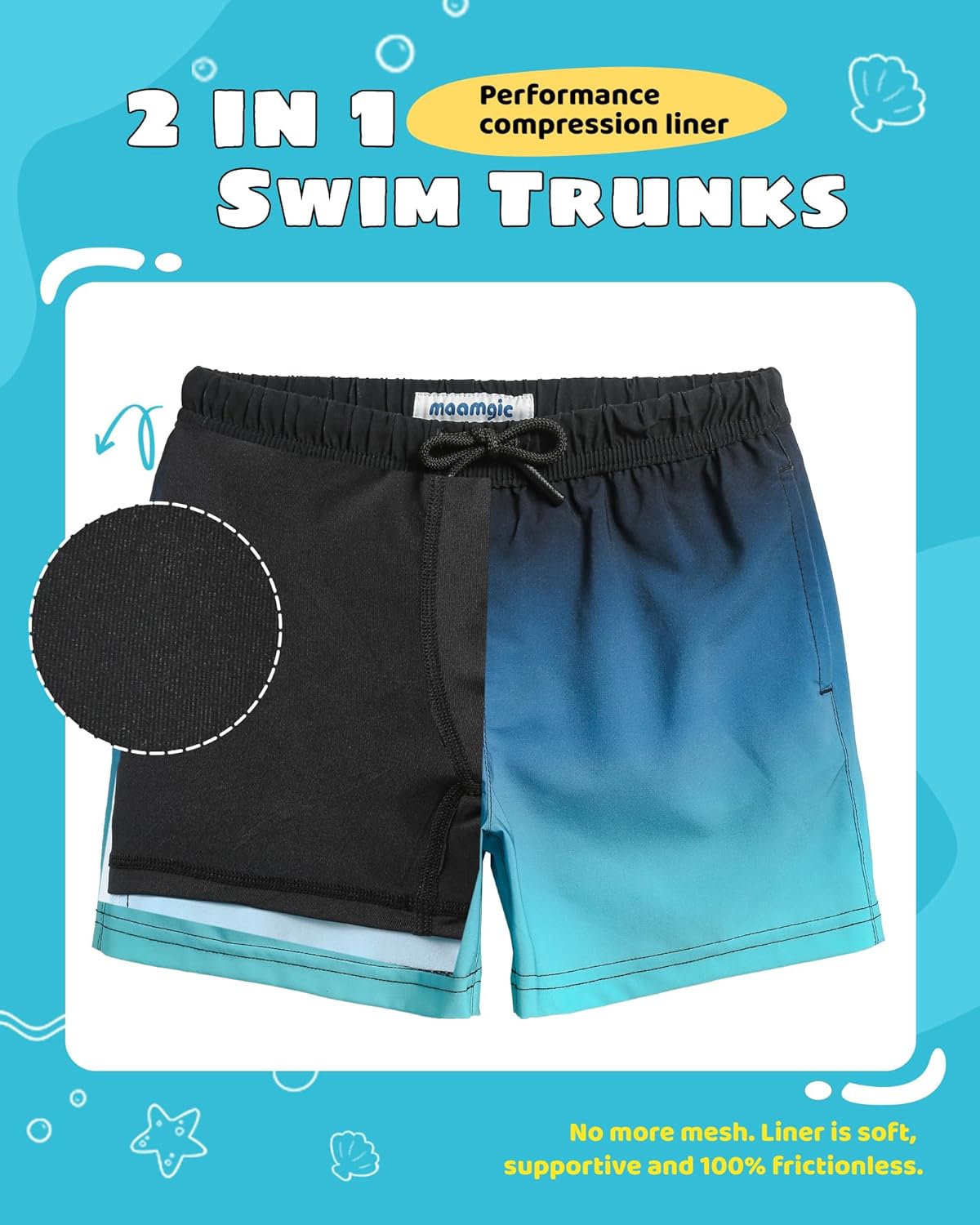 Thumbnail 2 de MaaMgic Jungen-Badeshorts 2-in-1: flexible Kompressionsfutter, schnelle Trocknung und praktische Taschen