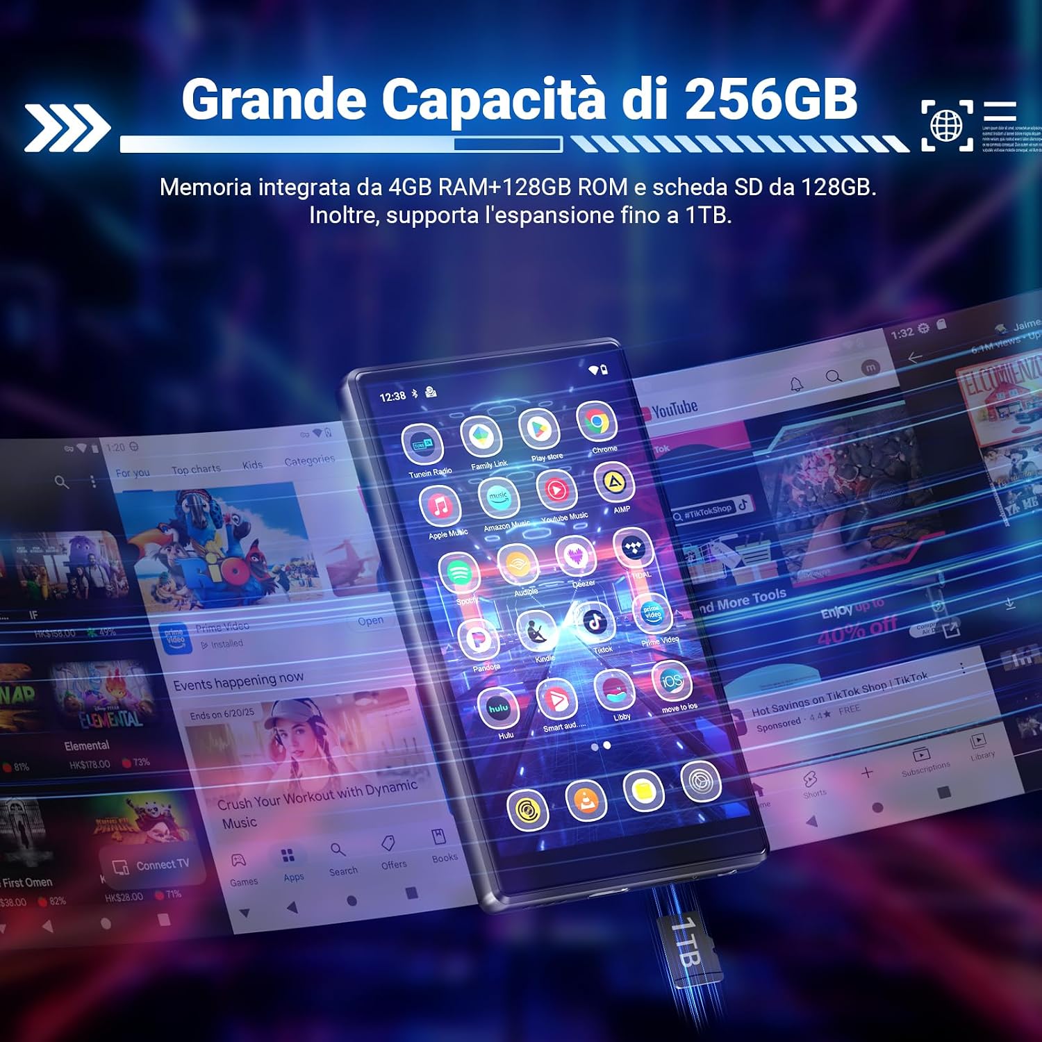 Thumbnail 2 de MECHEN 256GB Lettore MP3 con Spotify Bluetooth WiFi, Android 13 (X56-D)