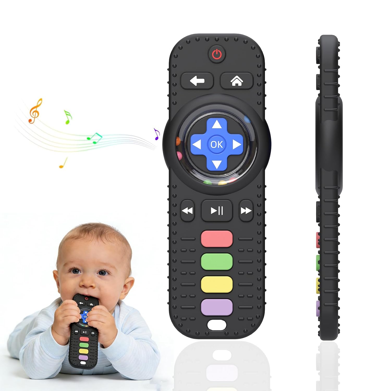 Detalle de HAILI TV Remote Control Baby Teether with Silicone Texture and Rattle, Black