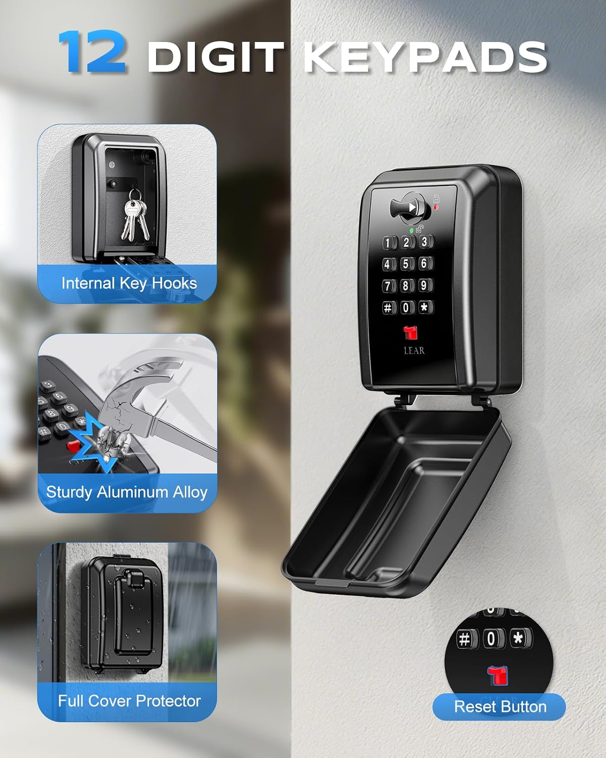 Detalle de Mohard Key Safe Wall Mounted: 12-Digit Lock Box for Secure Key Storage