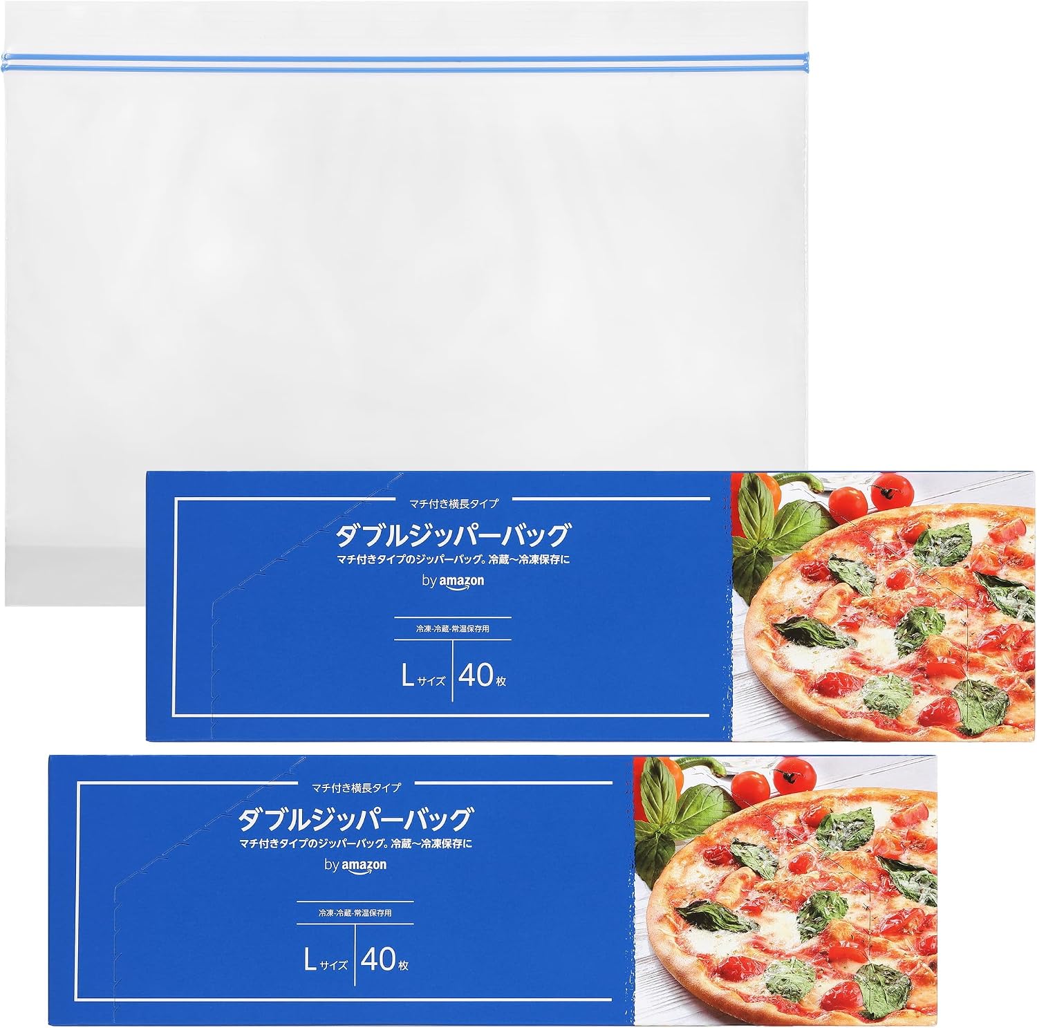 Detalle de by Amazon Kuras ダブルジッパーバッグ Lサイズ マチ付き 80枚入り 食品保存用