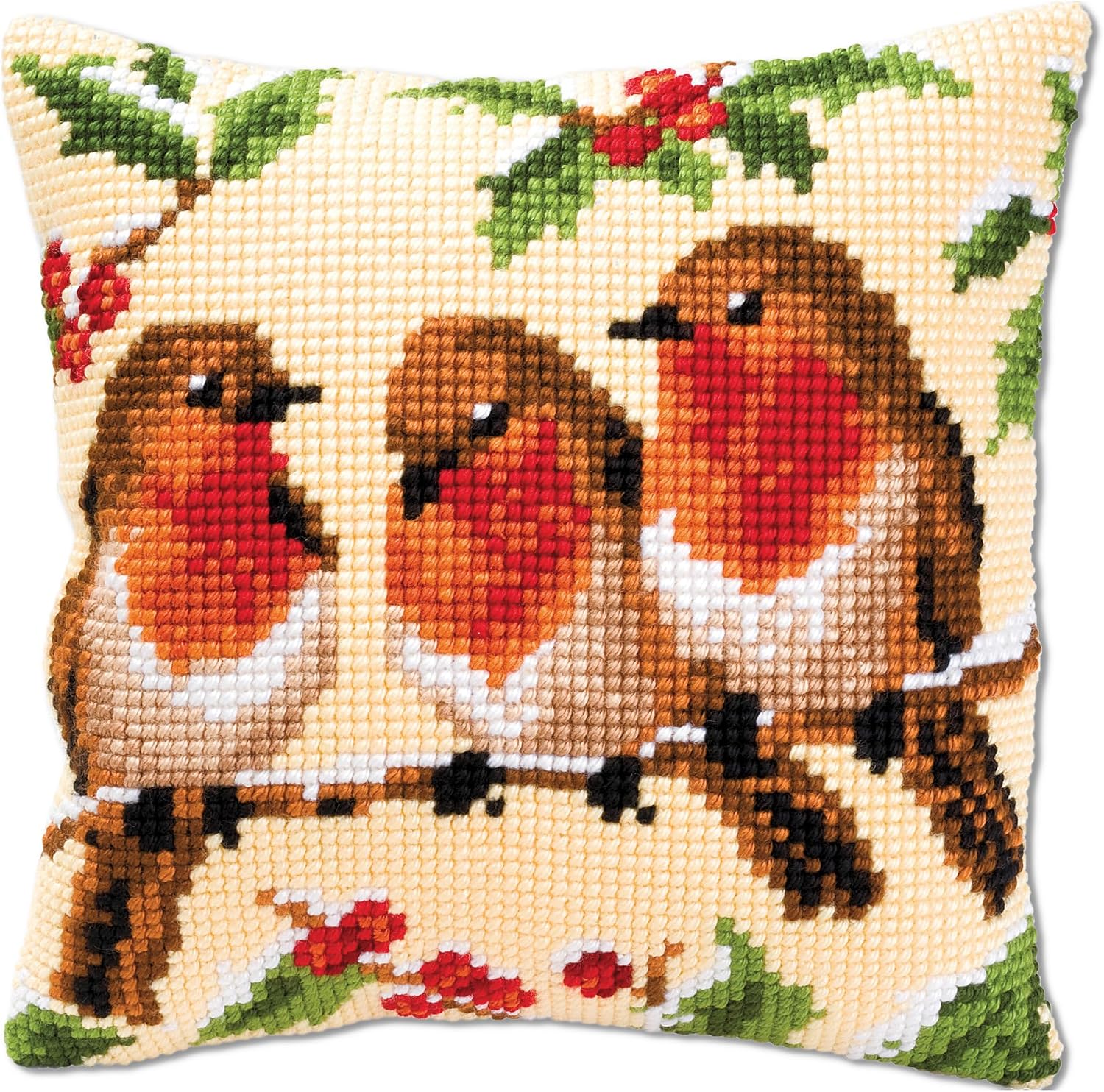 Detalle de VERVACO Trzej Przyjaciele – zestaw do haftu krzyżykowego na poduszkę 40 × 40 cm