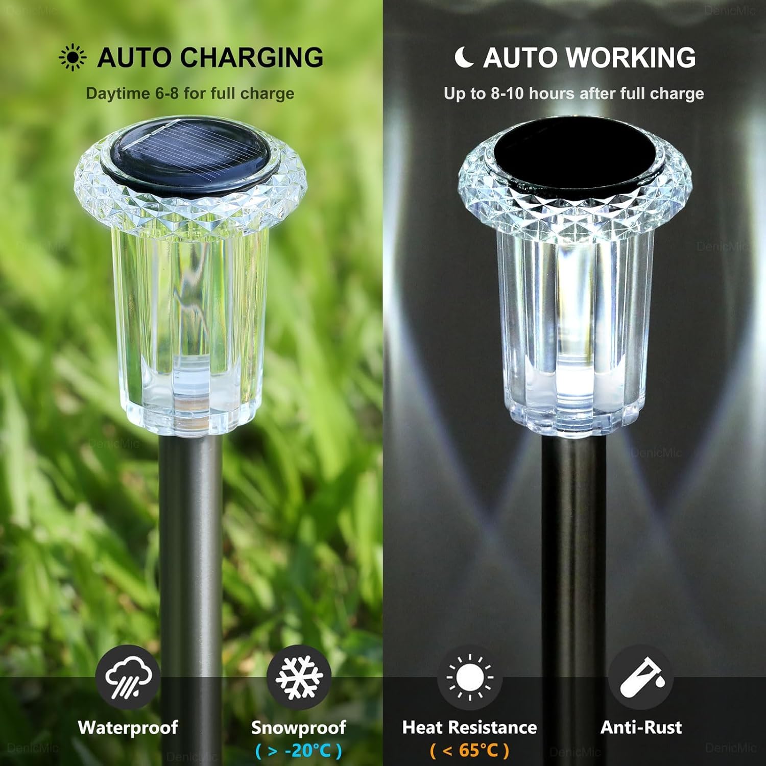 Detalle de DenicMic Solar Lights Outdoor 10-Pack (6000K Cold White) Waterproof Stake Lights