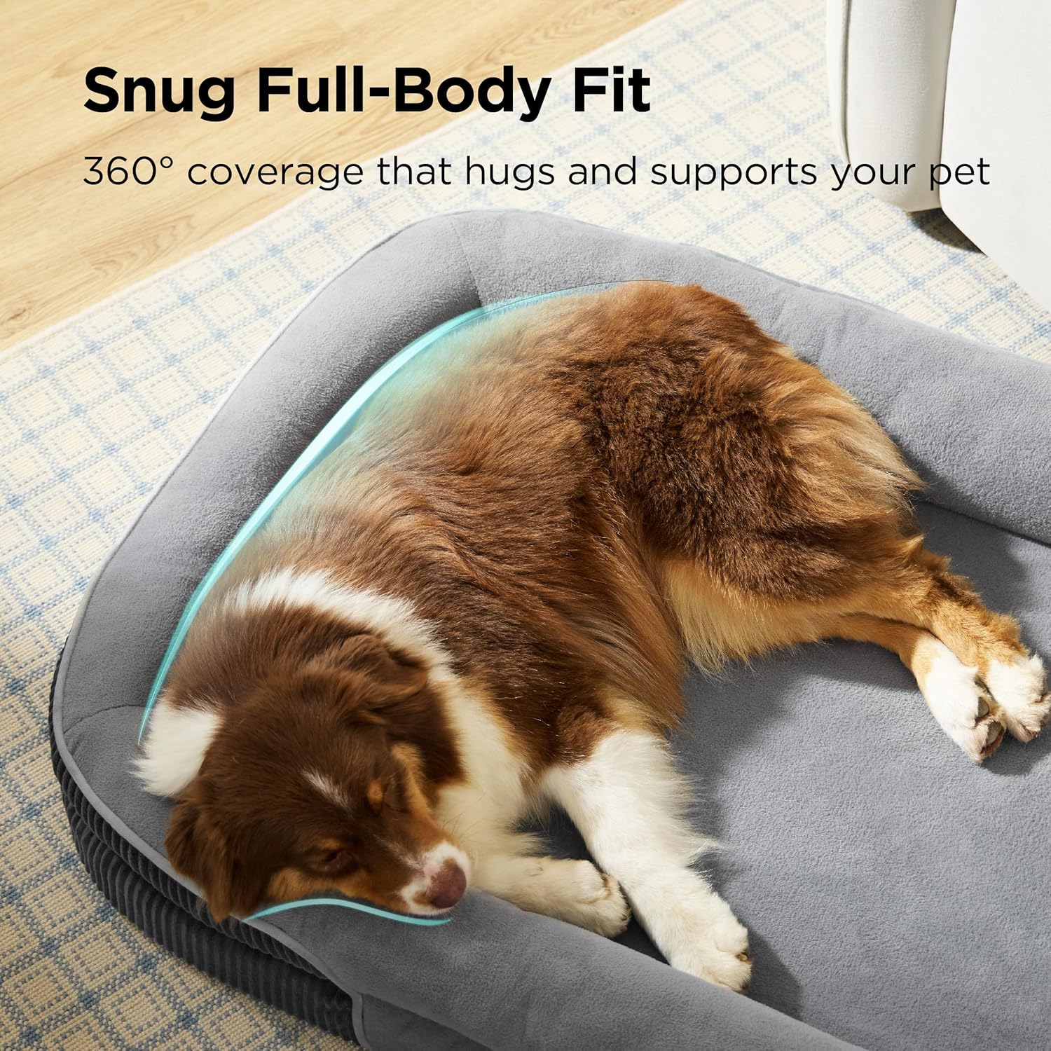 Detalle de BEDSURE XL orthopädisches Hundebett für große Hunde – 360° ovales Hundesofa mit Rand, wasserdichtem Bezug und stützender Ultra-Soft-Fleece-Beschichtung