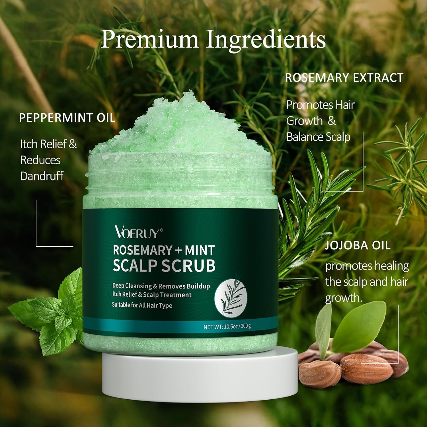 Detalle de VOERUY Scalp Scrub Rosemary Exfoliator 2-in-1 with Mint Oil, 10.6oz