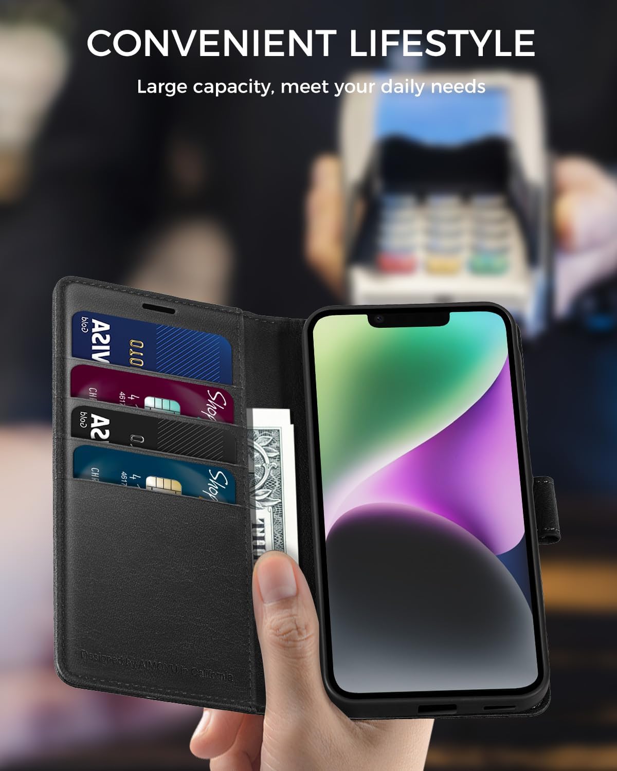 Detalle 2 de iPhone 14 leather flip case with 4 slots