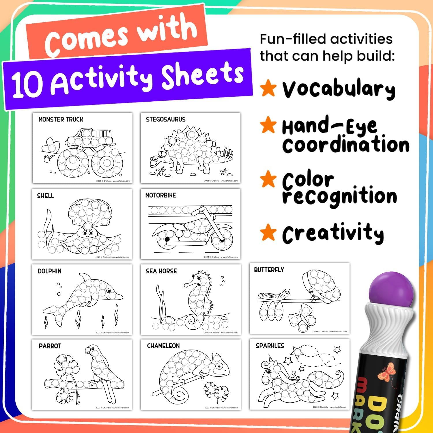 Thumbnail 5 de Chalkola 8 Washable Dot Markers for Toddlers (2-4) with 20-Page Coloring Activity Book Kit