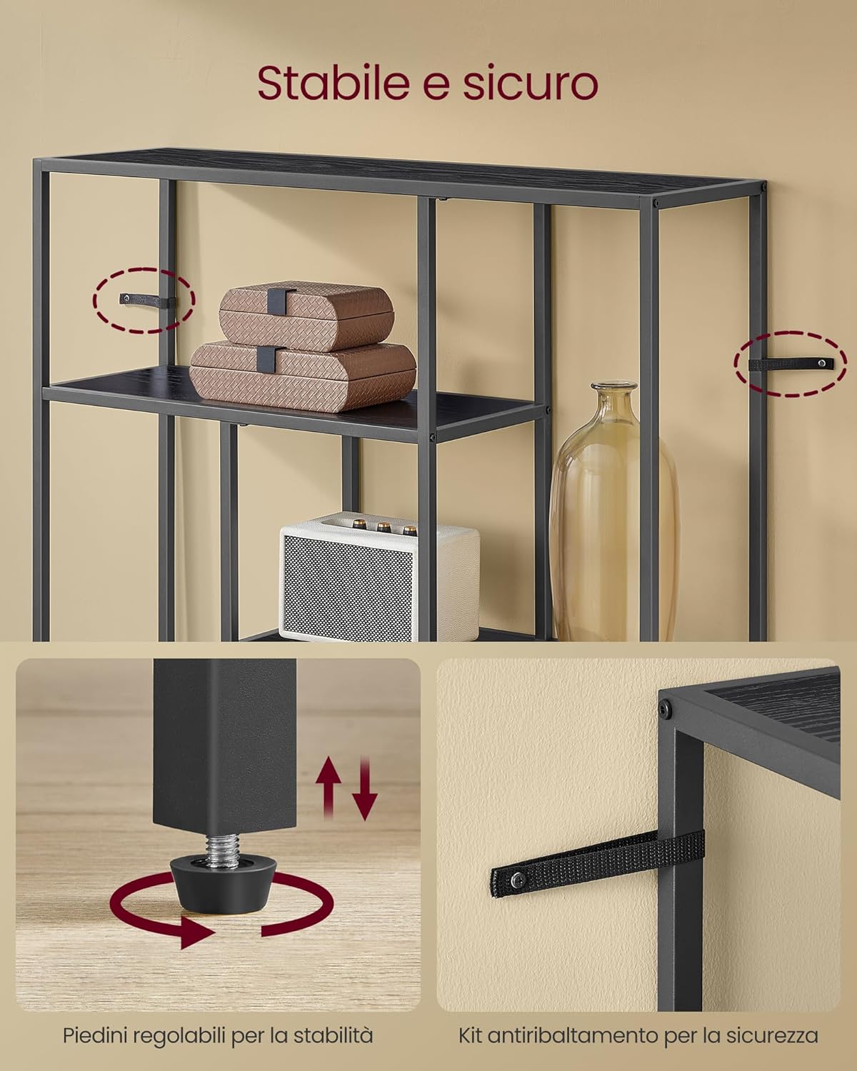 Detalle de VASAGLE Libreria a 4 ripiani LLS134B56 – 30 x 100 x 103 cm, nero ebano e inchiostro