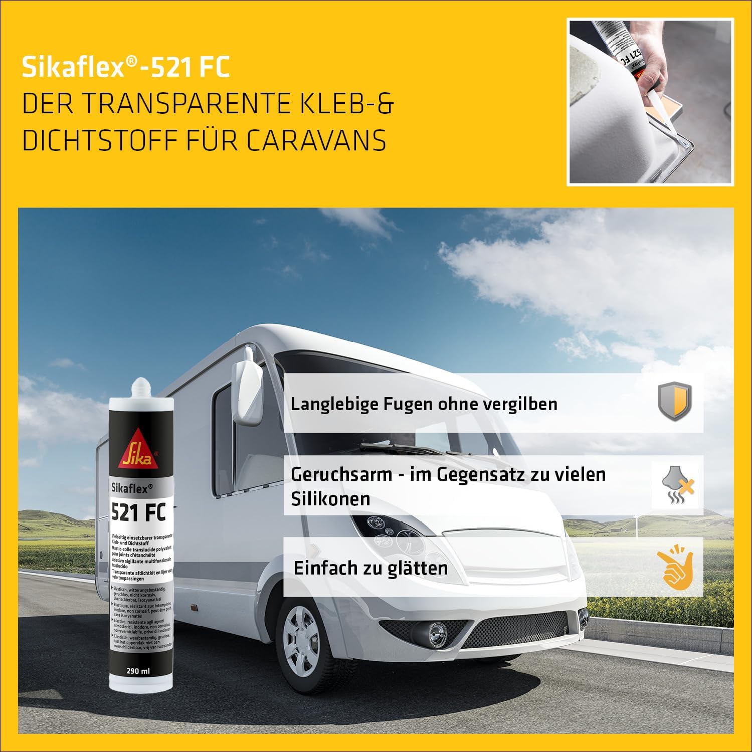 Thumbnail 2 de Sikaflex-521 FC Transparent – Kleb- und Dichtstoff, 290 ml, innen/außen